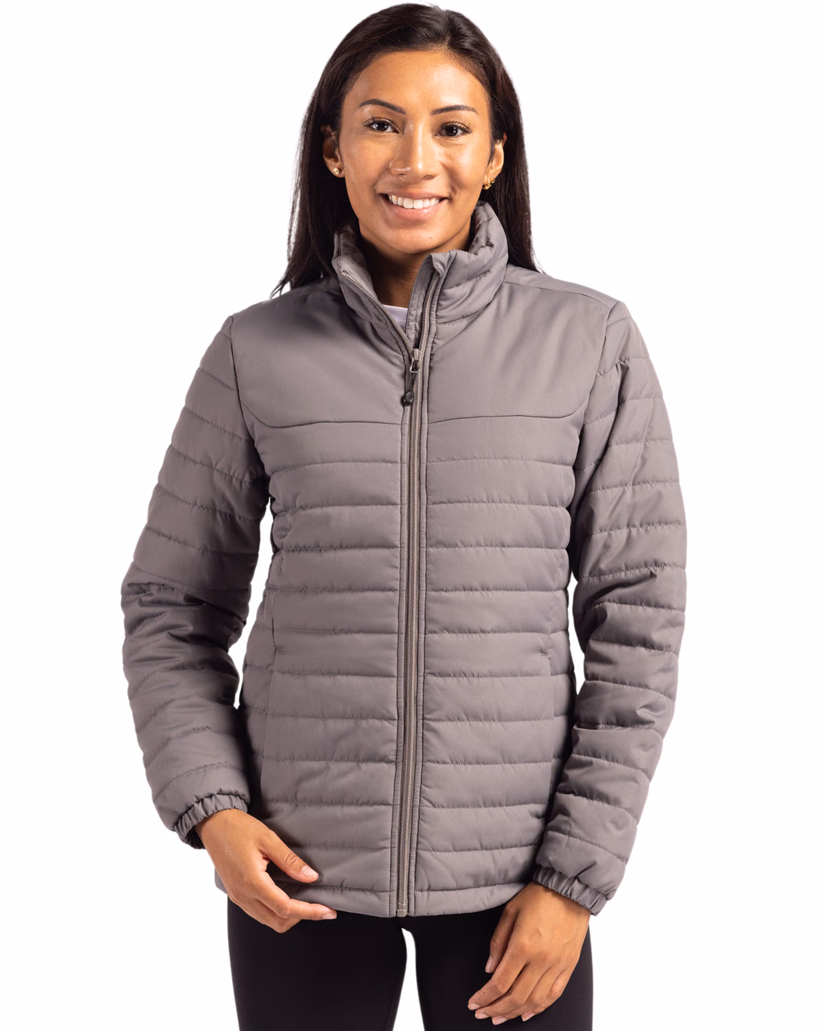 Custom Clique Elevation Recycled Insulated Puffer Womens Full Zip Jacket — Pure Slate front
