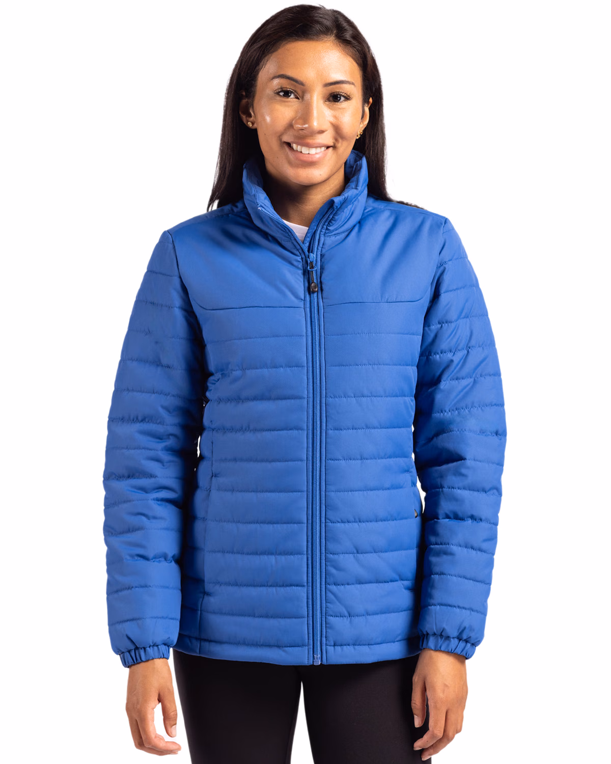 Custom Clique Elevation Recycled Insulated Puffer Womens Full Zip Jacket — Royal Blue front