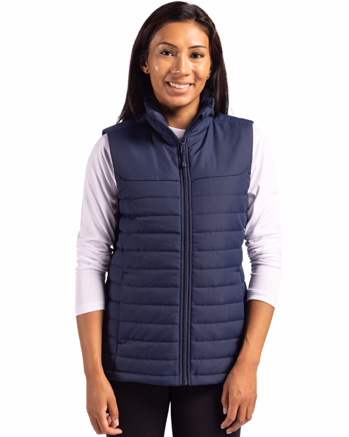 Custom Clique Elevation Recycled Insulated Puffer Womens Full Zip Vest — Dark Navy front