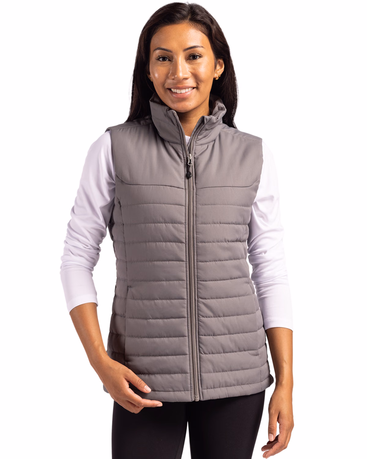 Custom Clique Elevation Recycled Insulated Puffer Womens Full Zip Vest — Pure Slate front