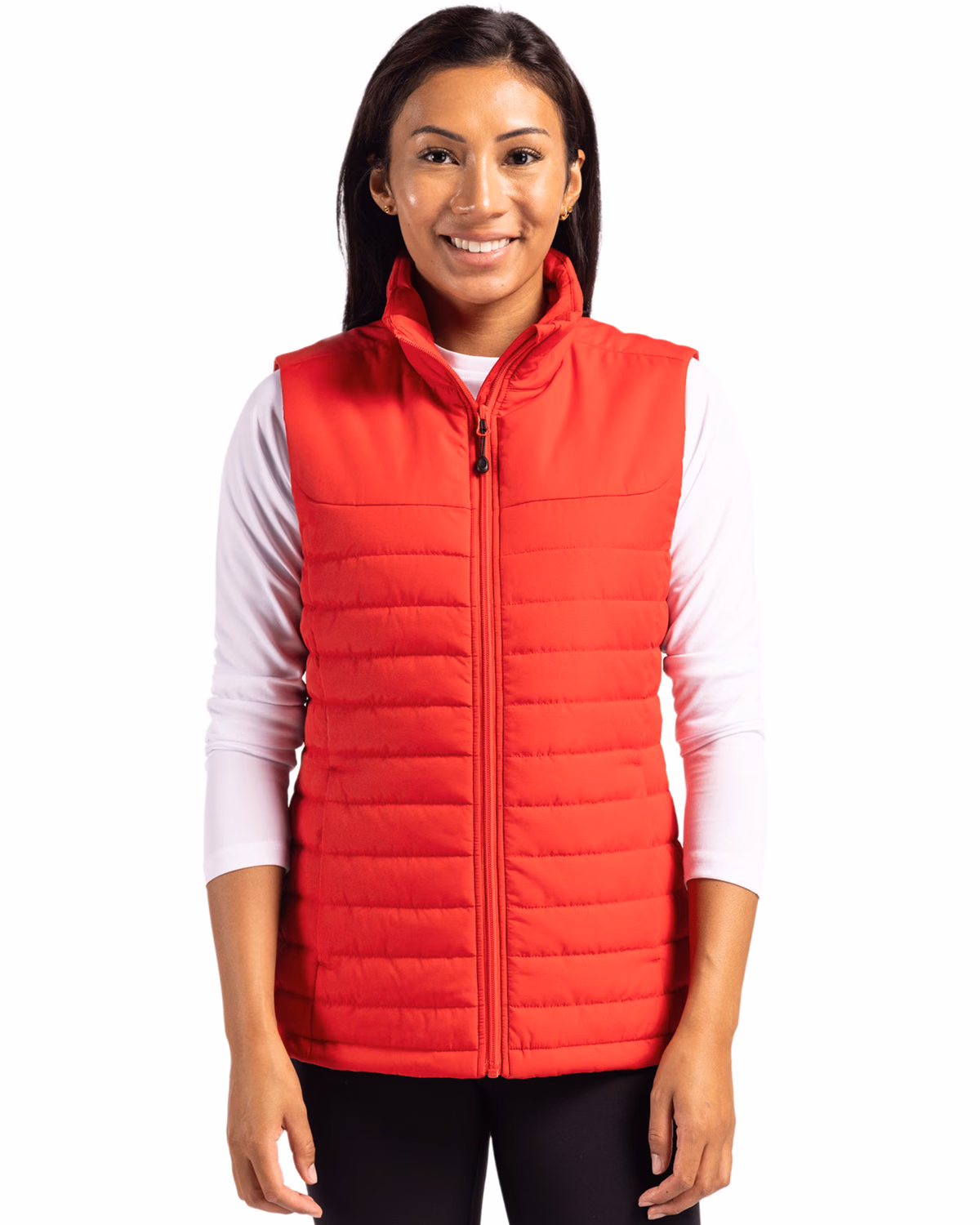 Custom Clique Elevation Recycled Insulated Puffer Womens Full Zip Vest — Red front