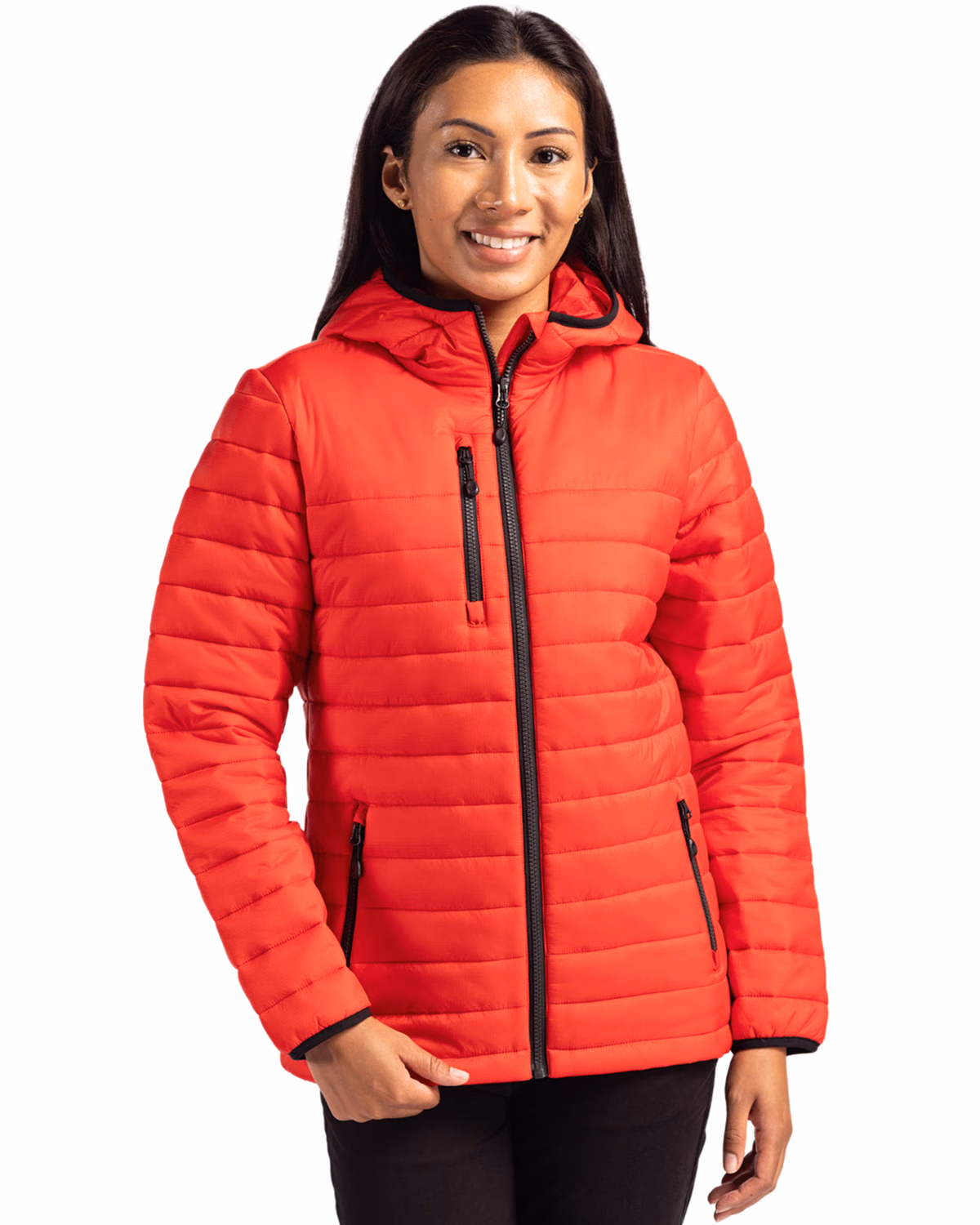 Custom Clique Valhalla Recycled Insulated Puffer Womens Full Zip Hooded Jacket — Red front