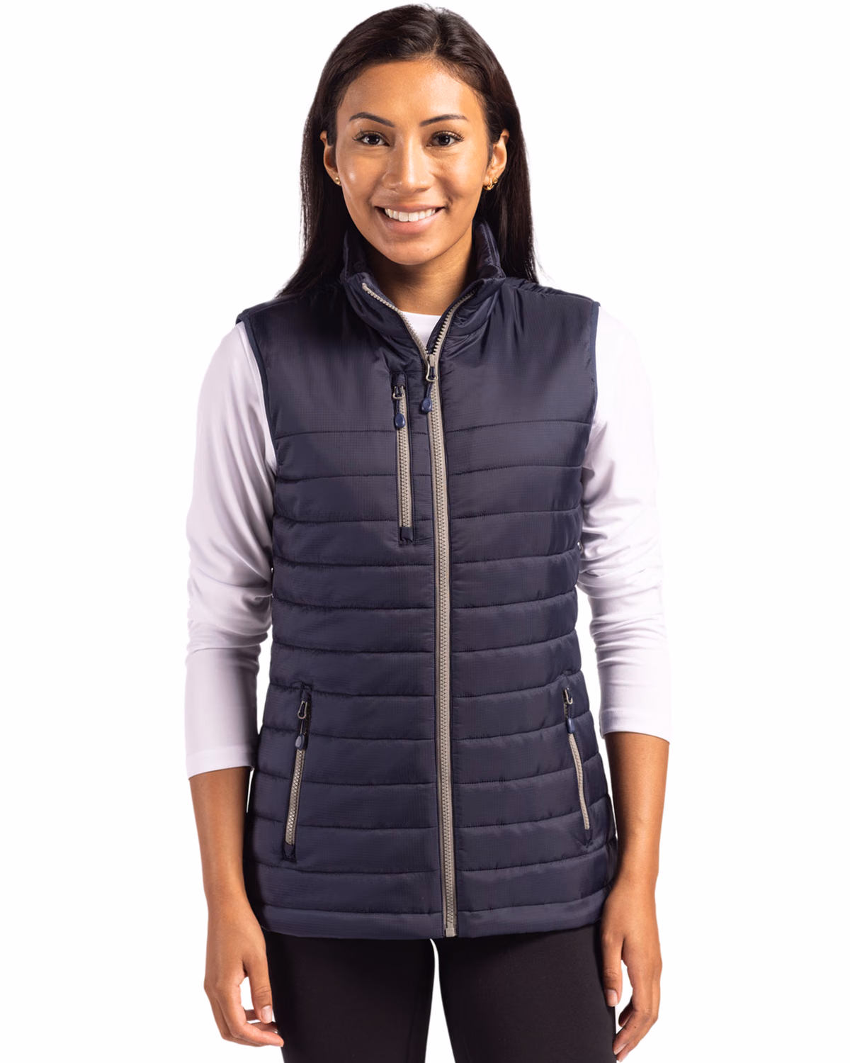 Custom Clique Valhalla Recycled Insulated Puffer Womens Full Zip Vest — Dark Navy front