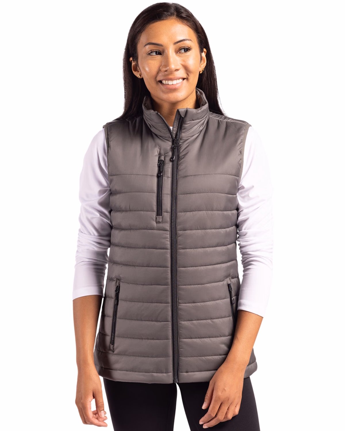 Custom Clique Valhalla Recycled Insulated Puffer Womens Full Zip Vest — Pure Slate front