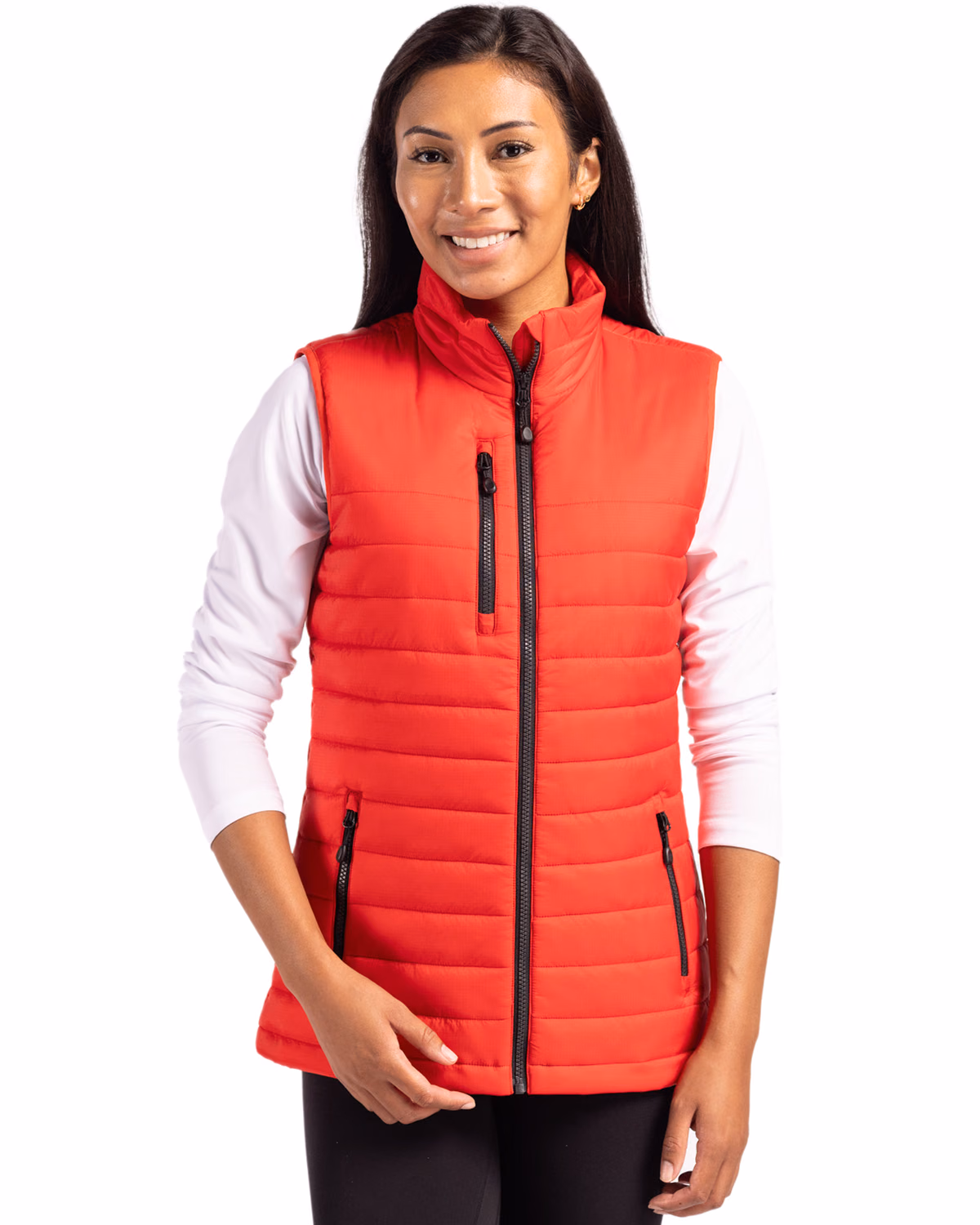 Custom Clique Valhalla Recycled Insulated Puffer Womens Full Zip Vest — Red front
