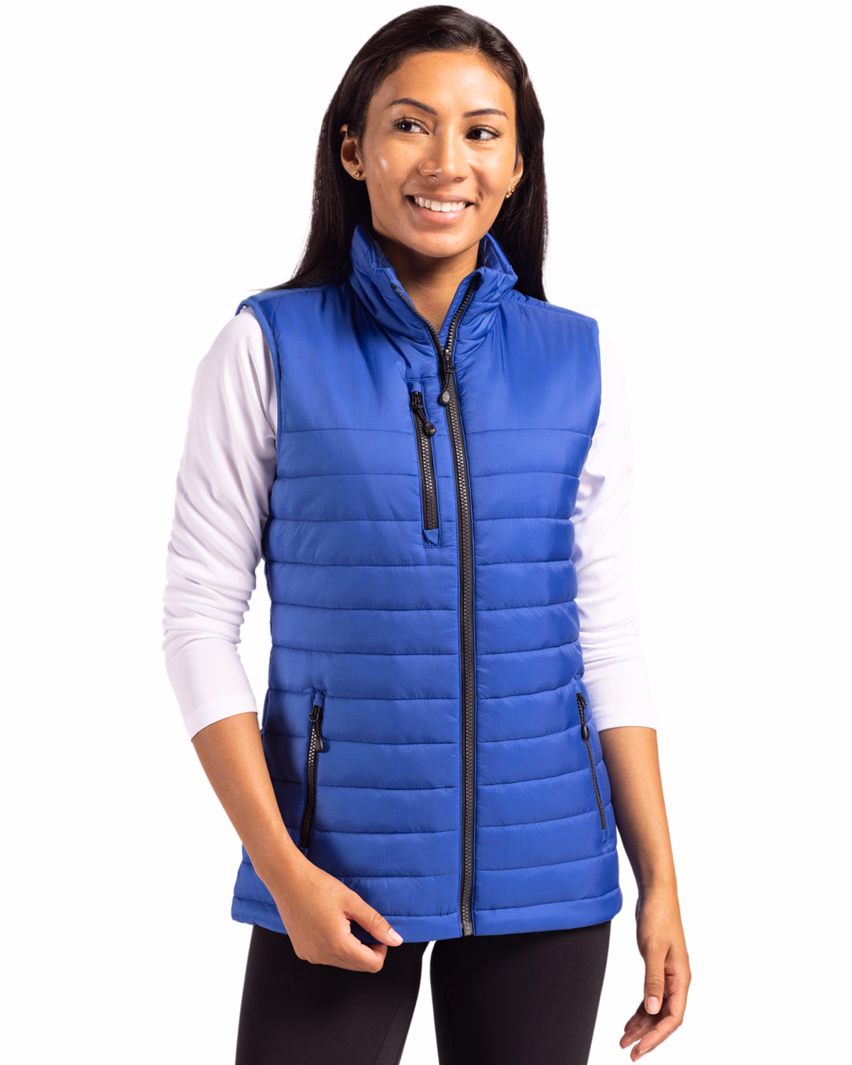 Custom Clique Valhalla Recycled Insulated Puffer Womens Full Zip Vest — Royal Blue front