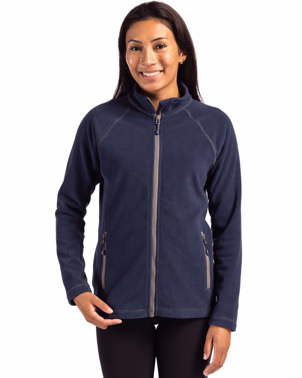 Custom Clique Powder Recycled Fleece Womens Full Zip Jacket — Dark Navy front
