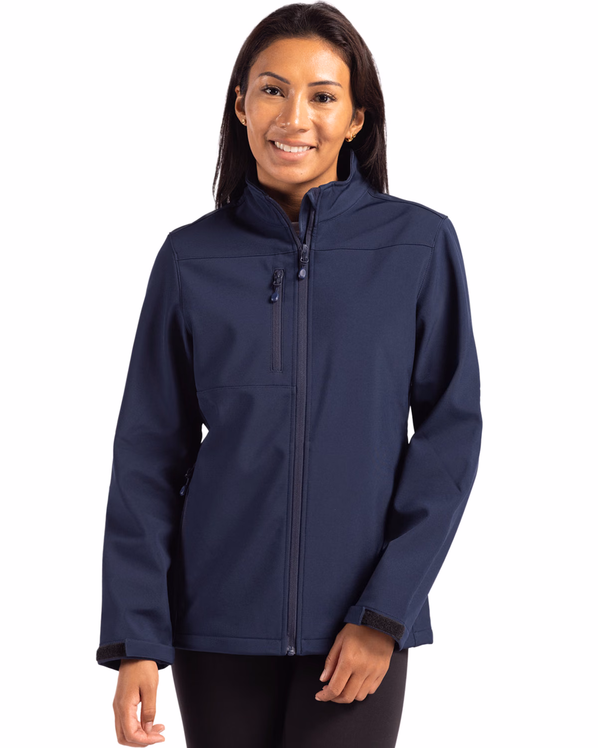 Custom Clique Tempest Recycled Waterproof Stretch Softshell Womens Full Zip Jacket — Dark Navy front