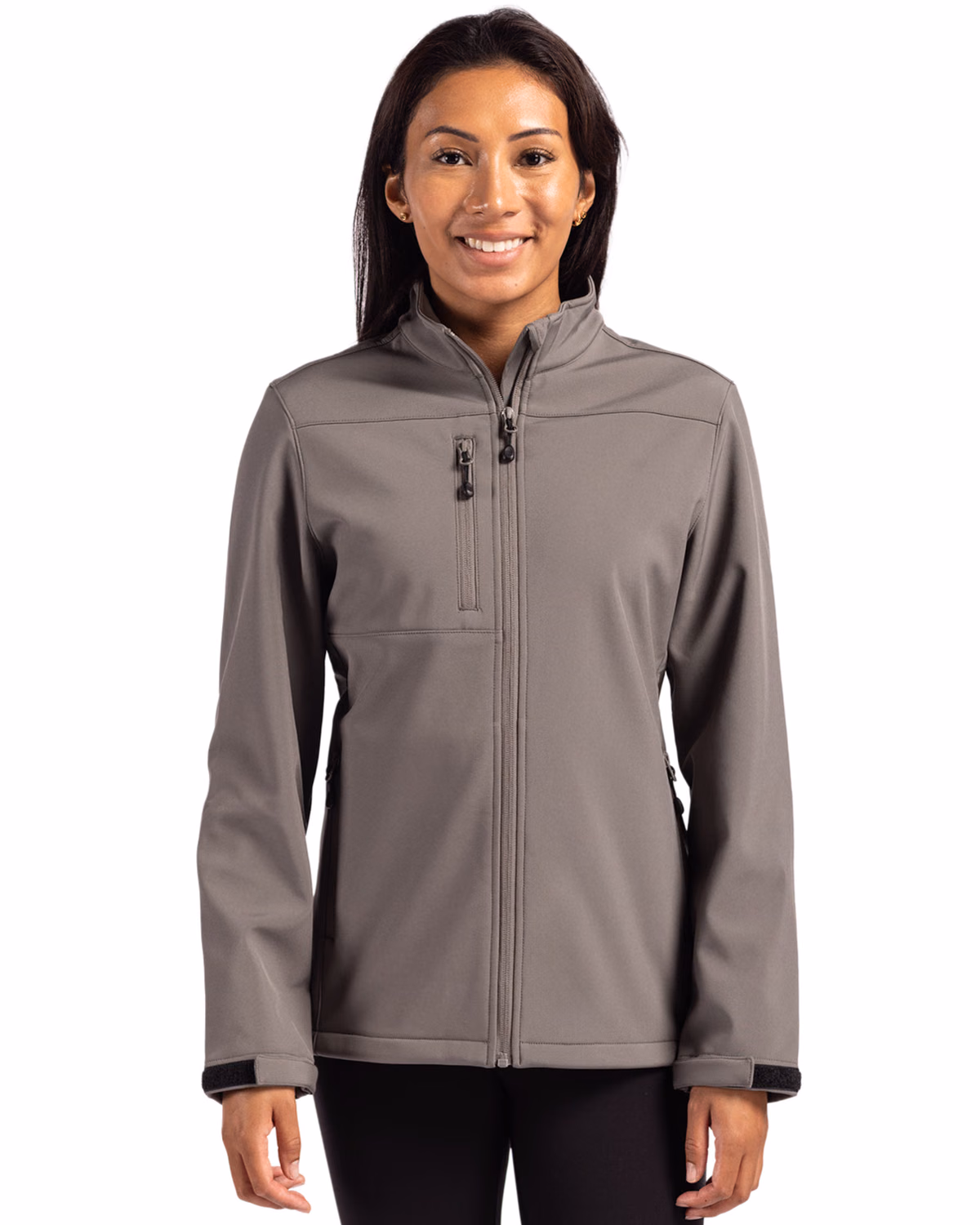 Custom Clique Tempest Recycled Waterproof Stretch Softshell Womens Full Zip Jacket — Pure Slate front