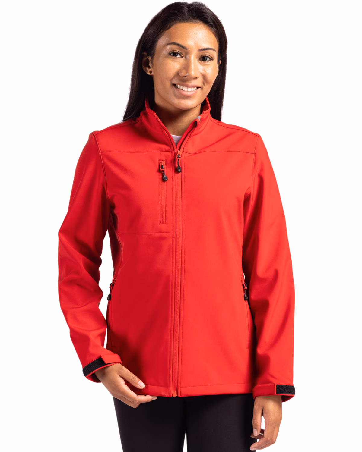 Custom Clique Tempest Recycled Waterproof Stretch Softshell Womens Full Zip Jacket — Red front