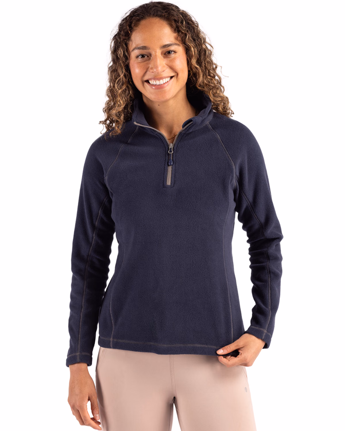 Custom Clique Powder Recycled Fleece Womens Quarter Zip Jacket — Dark Navy front