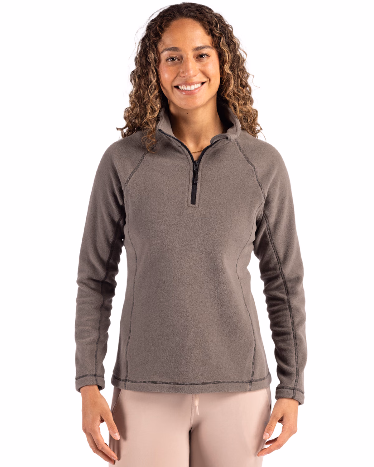 Custom Clique Powder Recycled Fleece Womens Quarter Zip Jacket — Pure Slate front