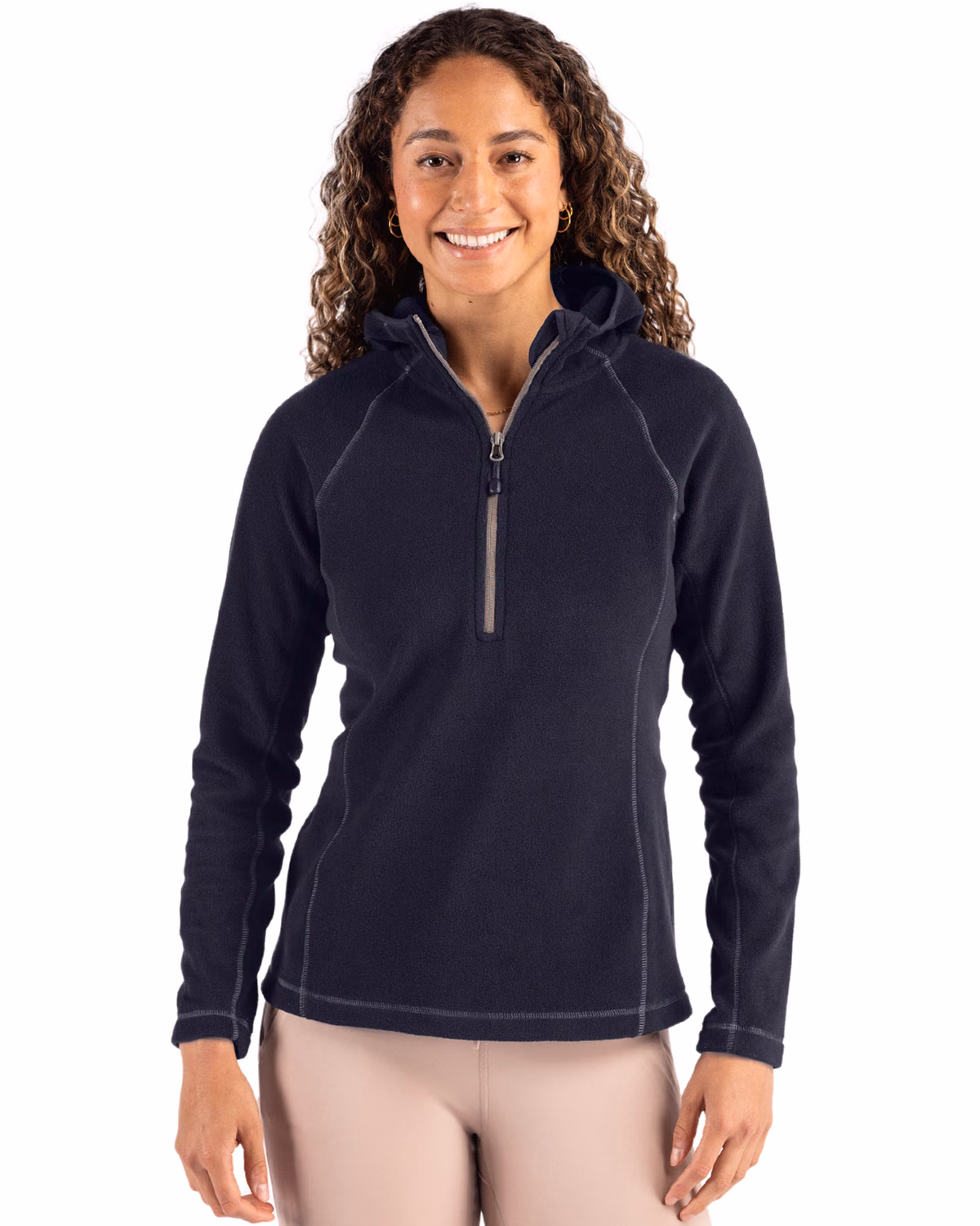 Custom Clique Powder Recycled Fleece Womens Half Zip Sweatshirt — Dark Navy front