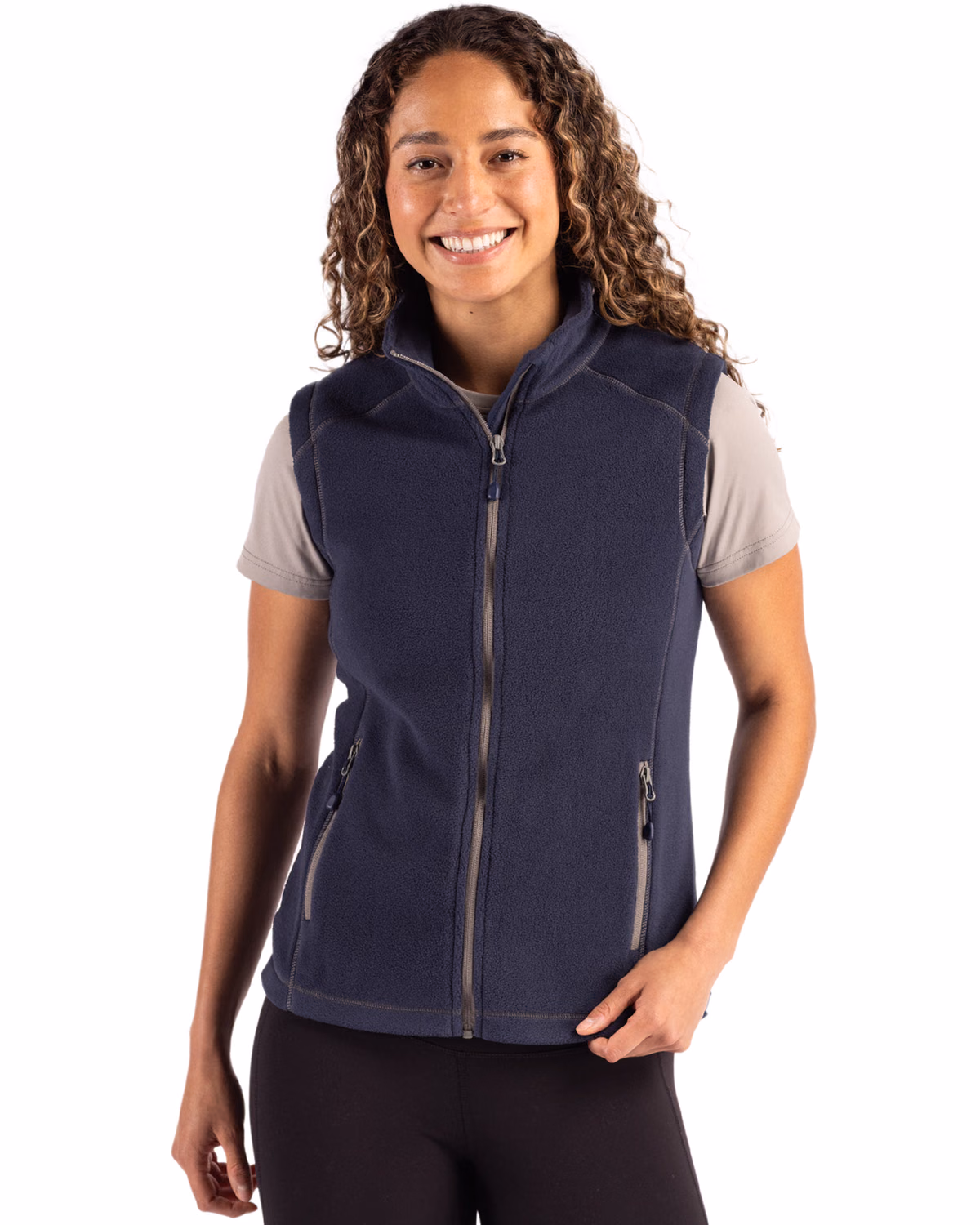 Custom Clique Powder Recycled Fleece Womens Full Zip Vest — Dark Navy front