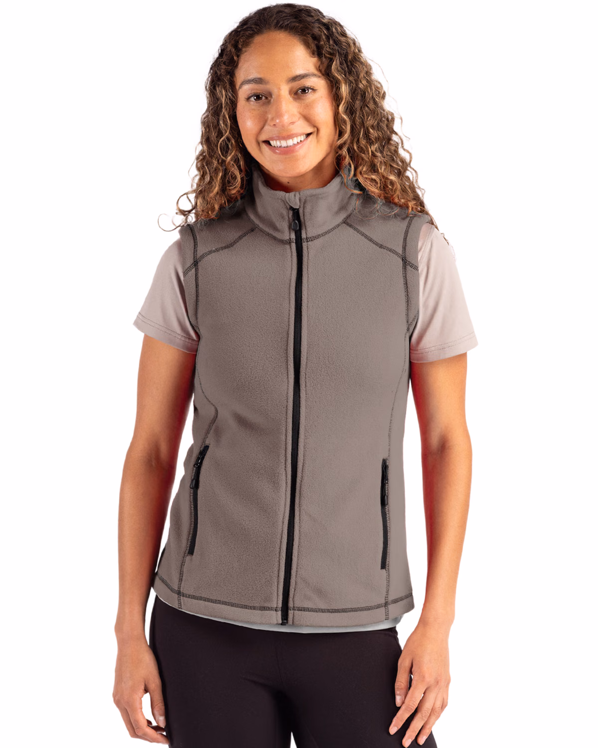 Custom Clique Powder Recycled Fleece Womens Full Zip Vest — Pure Slate front