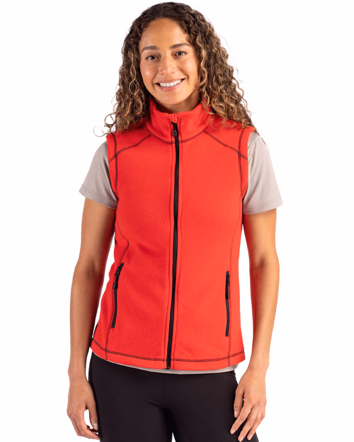 Custom Clique Powder Recycled Fleece Womens Full Zip Vest — Red front