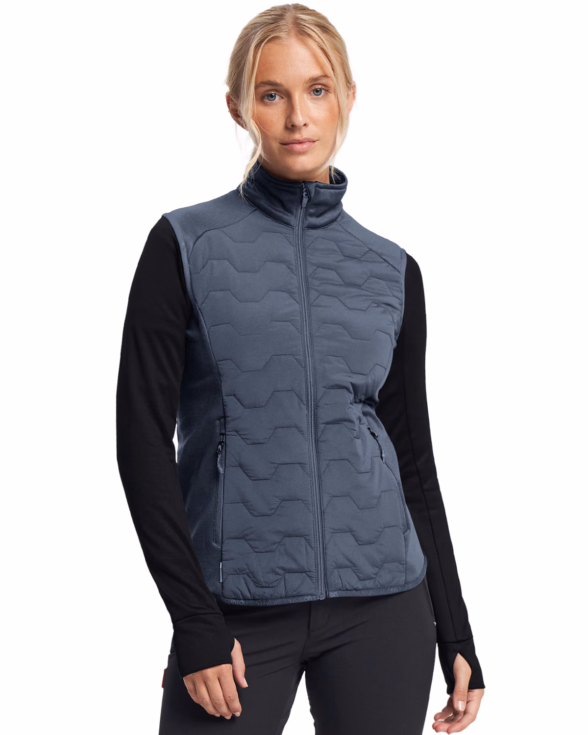 Custom Tenson Txlite Solvik Recycled Hybrid Midlayer Womens Vest — Tenson Dusty Blue front