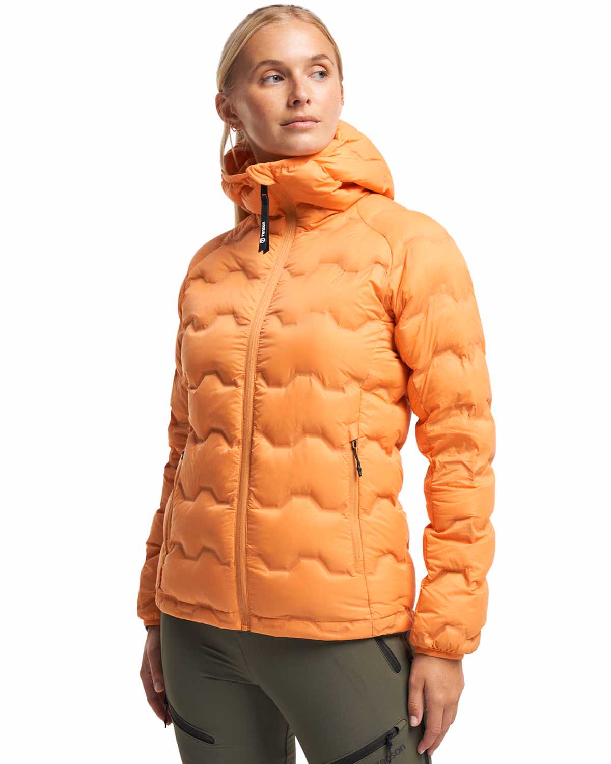 Custom Tenson Txlite Shibui Recycled Down Womens Hooded Jacket — Tenson Apricot front