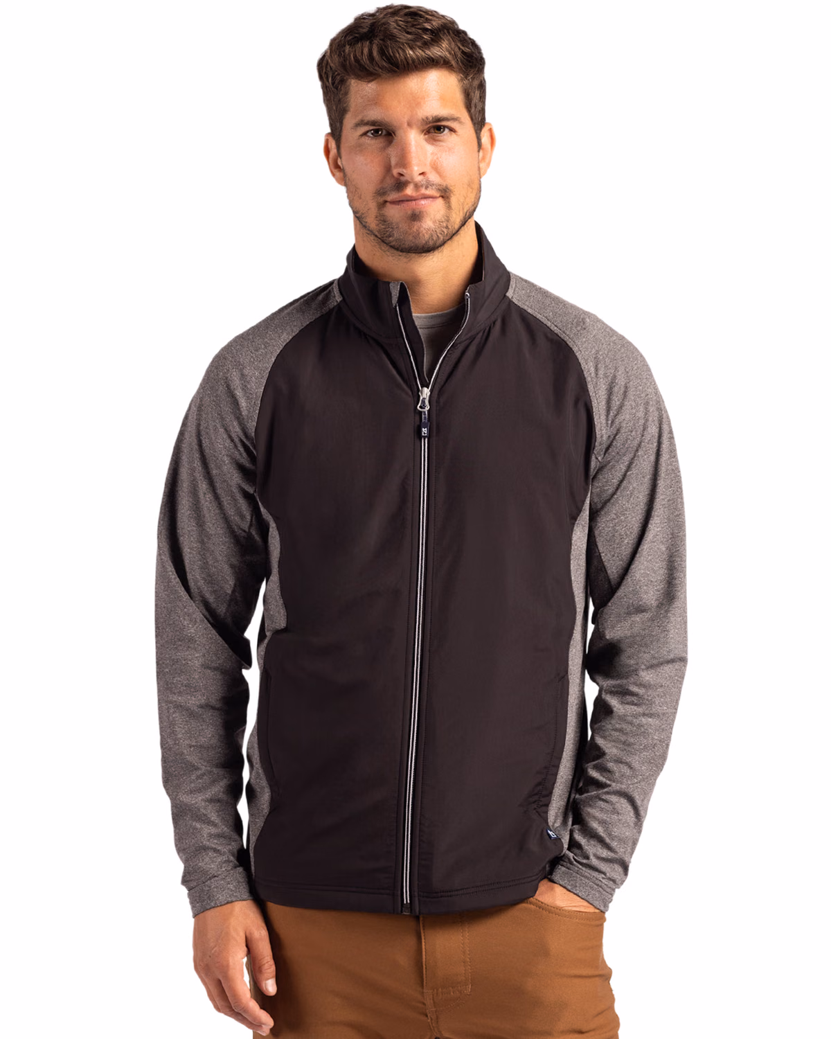 Custom Cutter & Buck Adapt Recycled Soft Knit Stretch Mens Hybrid Full Zip Jacket