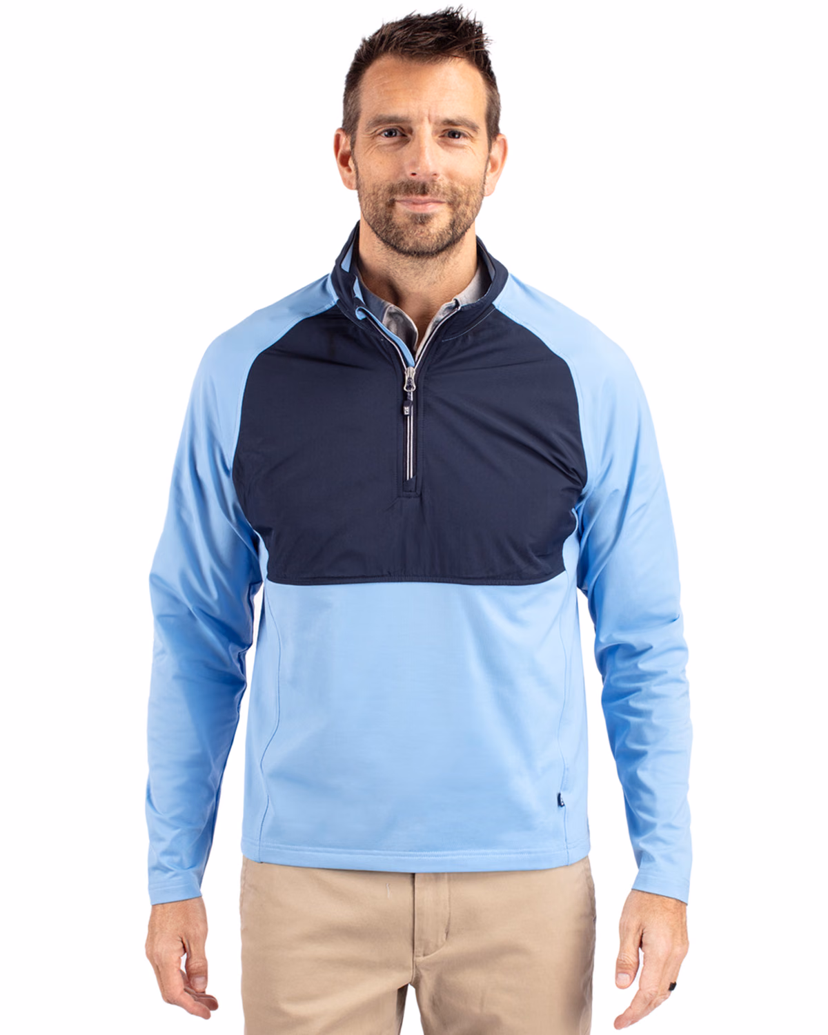Custom Cutter & Buck Adapt Recycled Soft Knit Stretch Mens Hybrid Quarter Zip Pullover