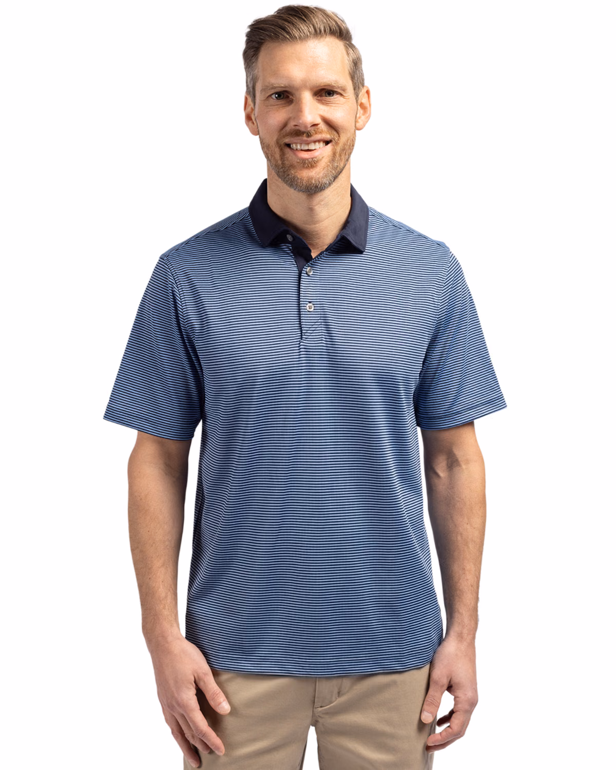 Custom Cutter & Buck Virtue Recycled Micro Stripe Featherlight Pique Mens Polo