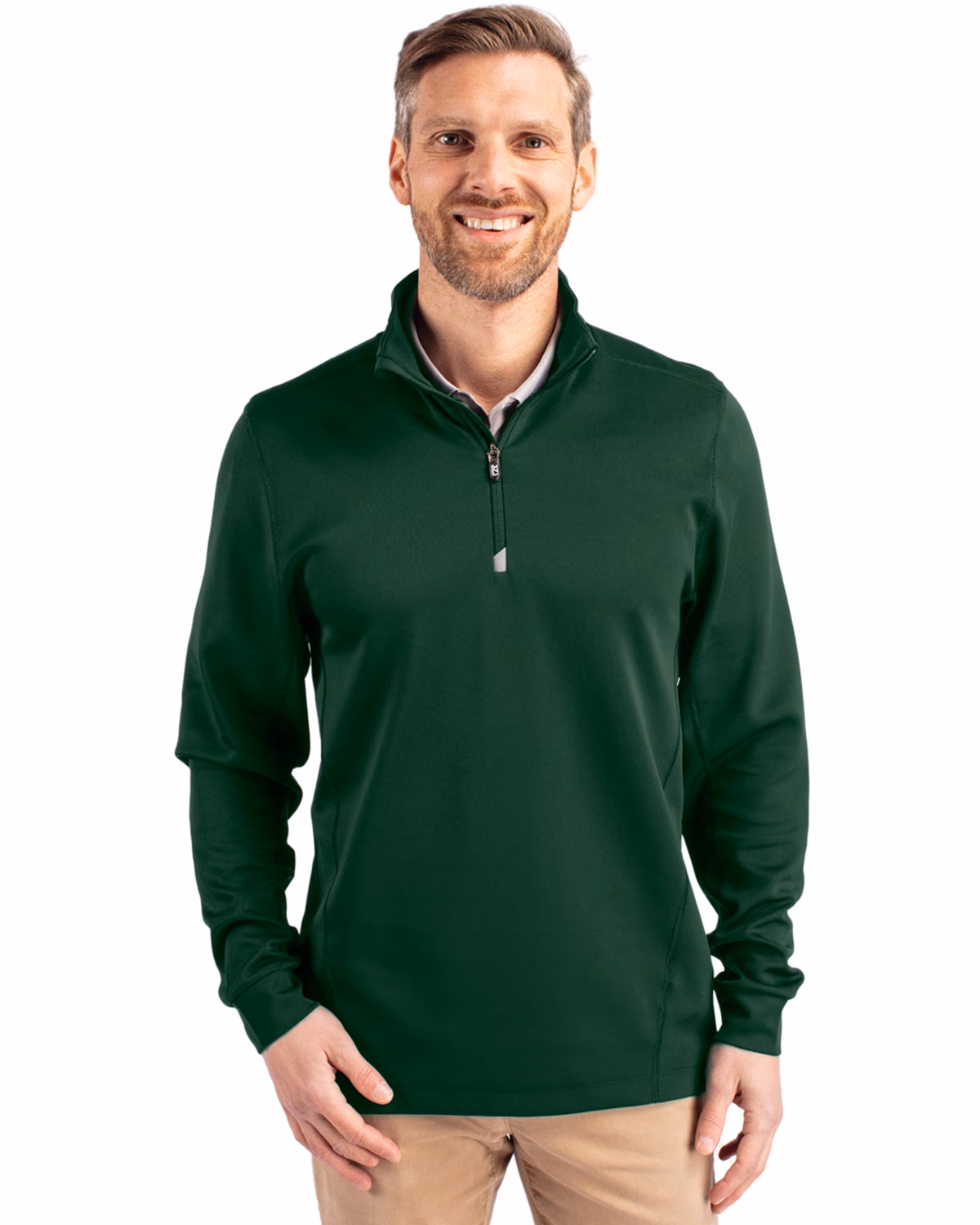 Custom Cutter & Buck Traverse Recycled Smooth Stretch Mens Quarter Zip Pullover — Hunter front