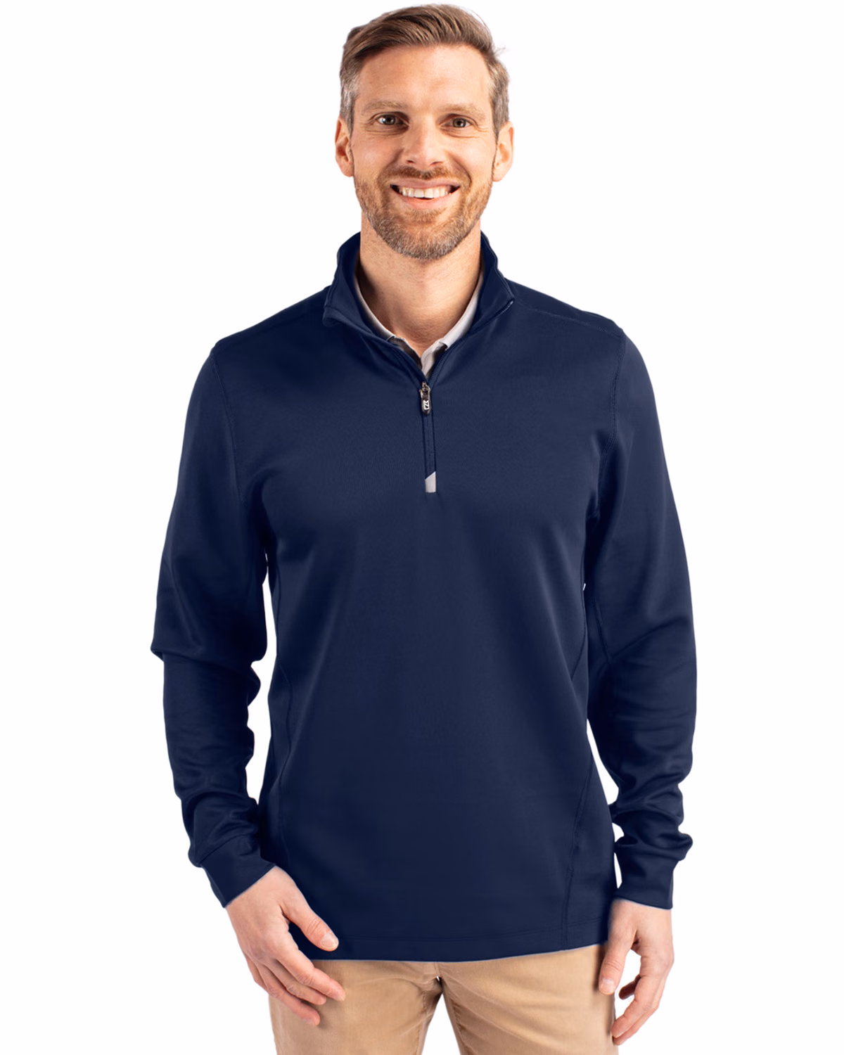 Custom Cutter & Buck Traverse Recycled Smooth Stretch Mens Quarter Zip Pullover — Liberty Navy front