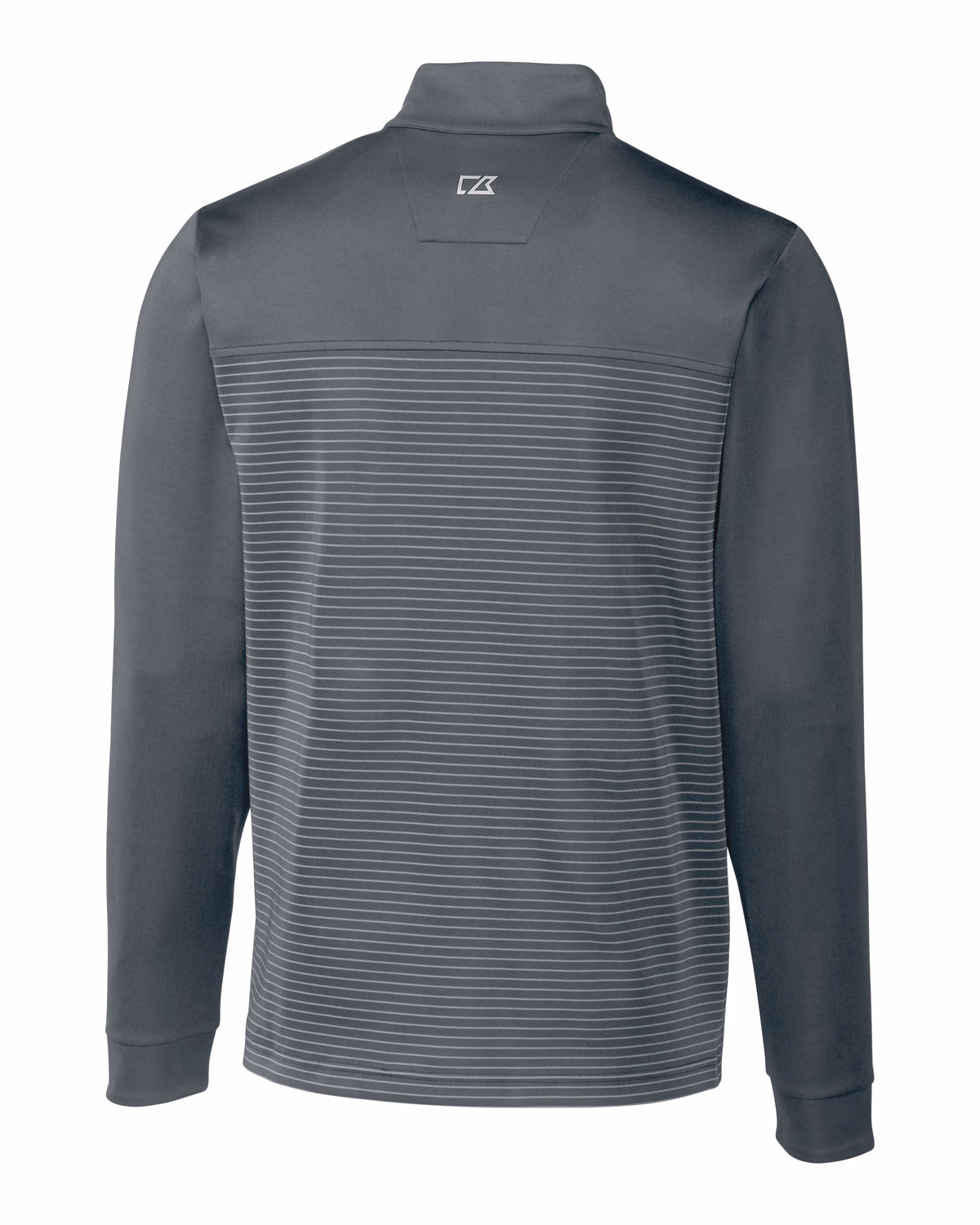 Custom Cutter & Buck Traverse Recycled Smooth Stretch Mens Stripe Quarter Zip Pullover — Elemental Grey flat front