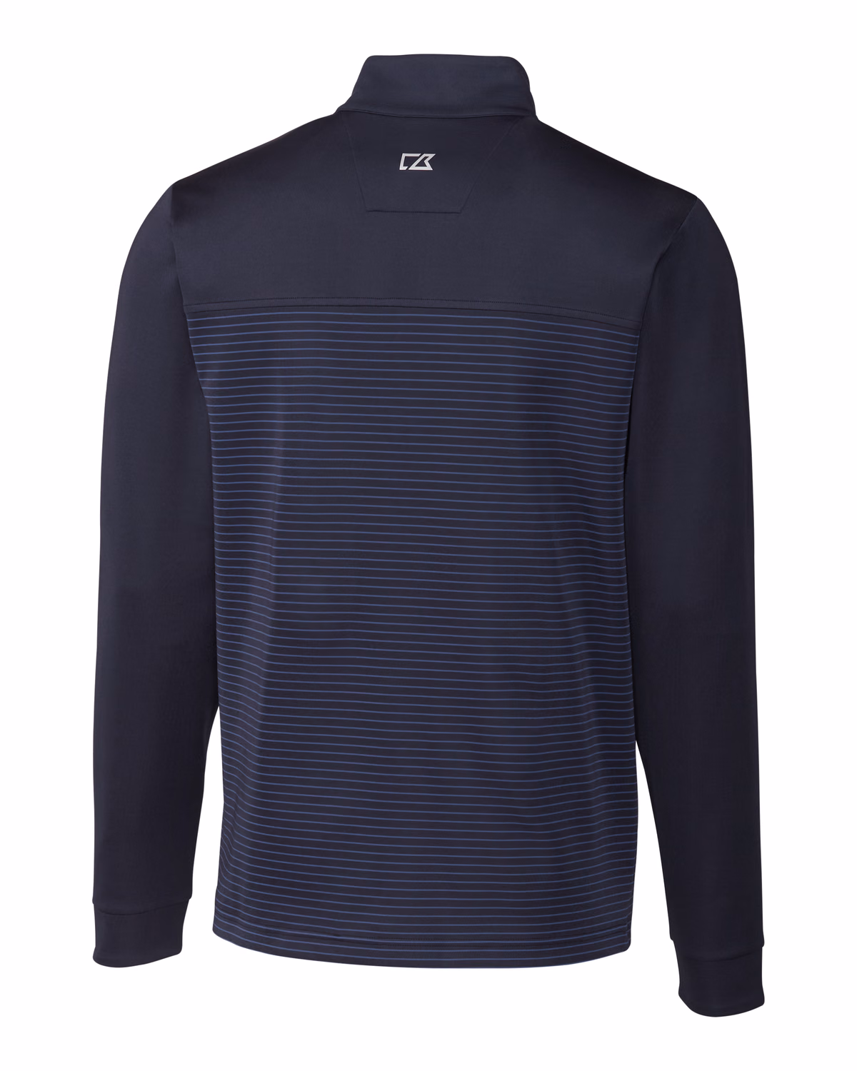 Custom Cutter & Buck Traverse Recycled Smooth Stretch Mens Stripe Quarter Zip Pullover — Liberty Navy flat front
