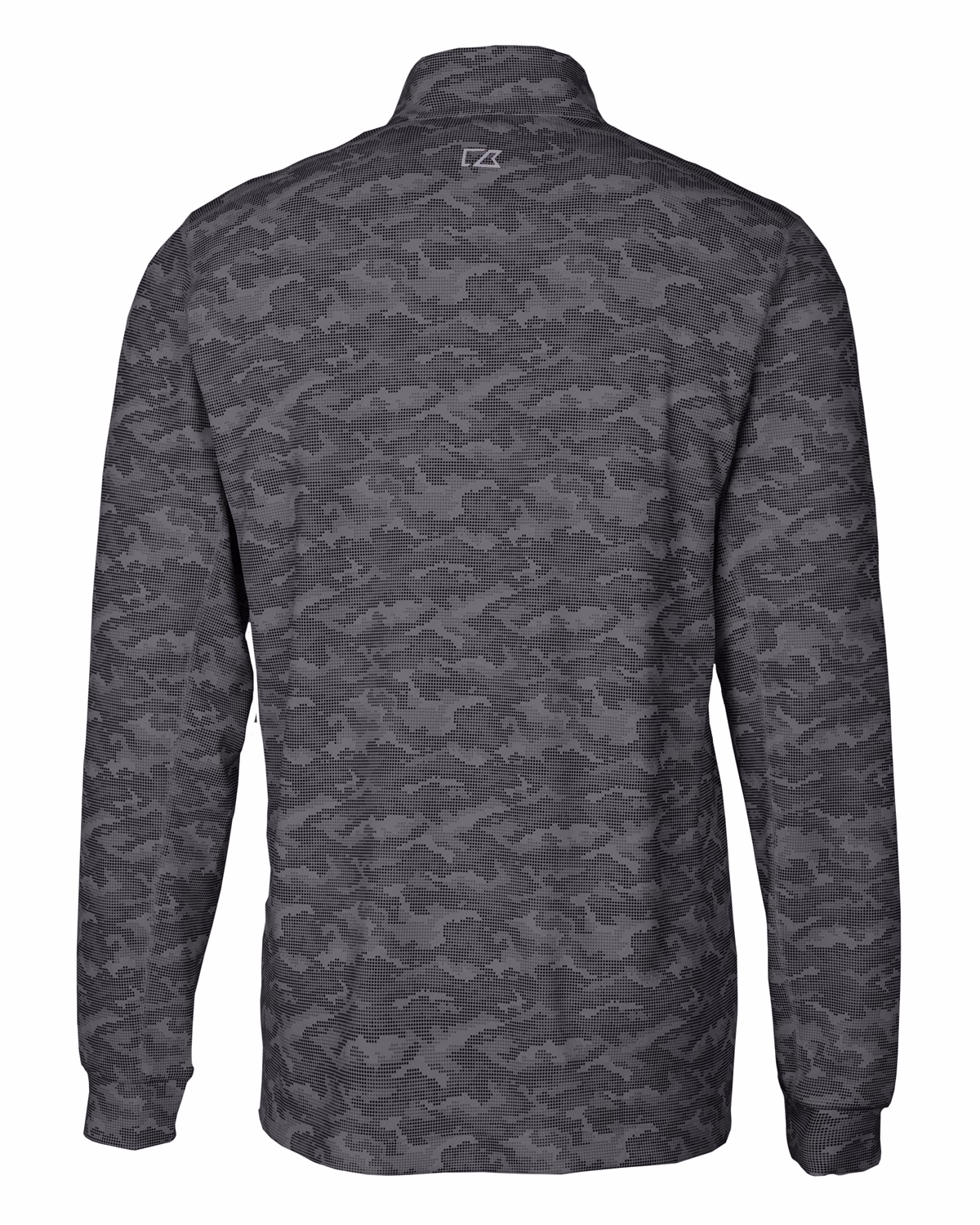 Custom Cutter & Buck Traverse Recycled Smooth Stretch Mens Camo Quarter Zip Pullover — Black flat front