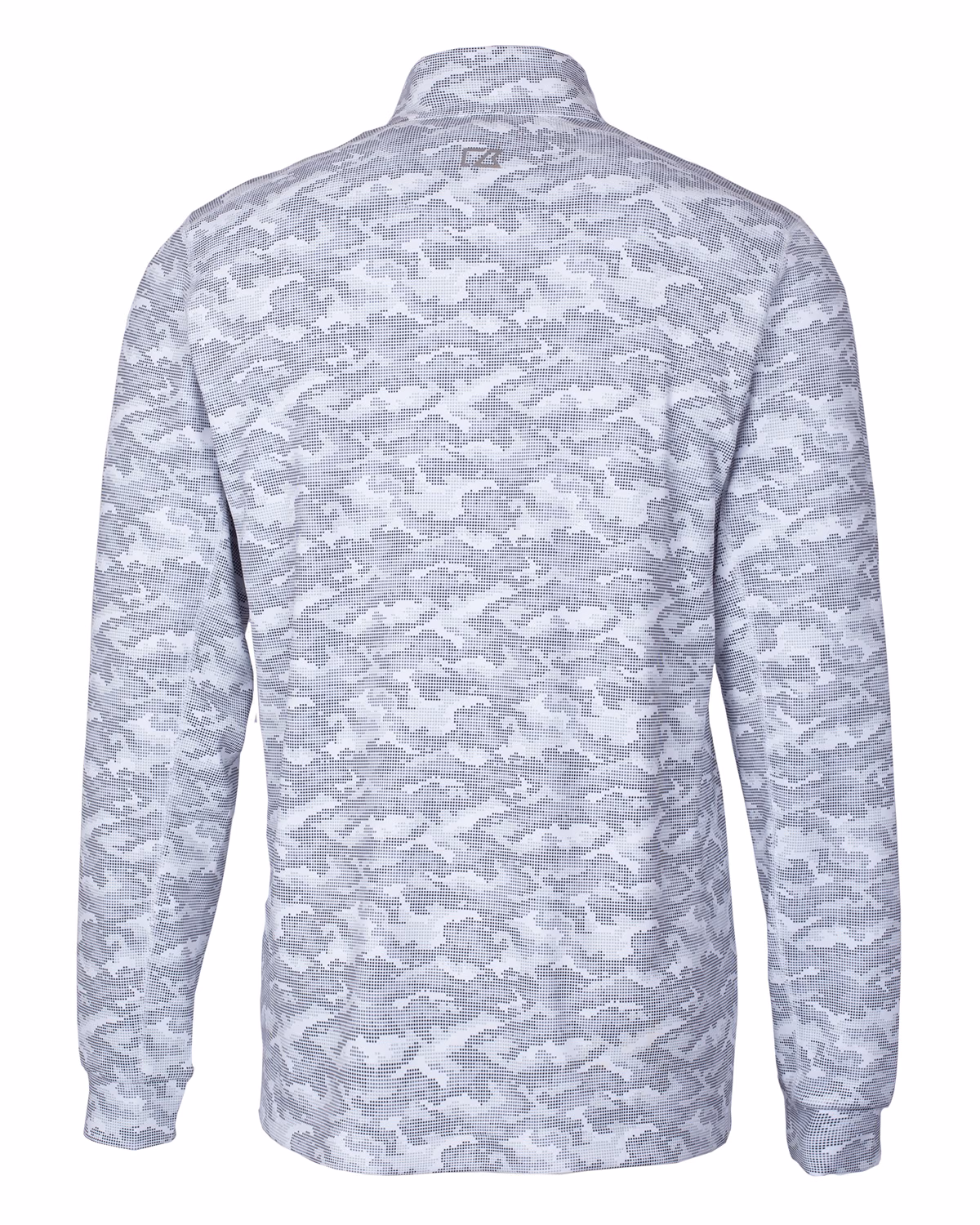 Custom Cutter & Buck Traverse Recycled Smooth Stretch Mens Camo Quarter Zip Pullover — Charcoal flat front