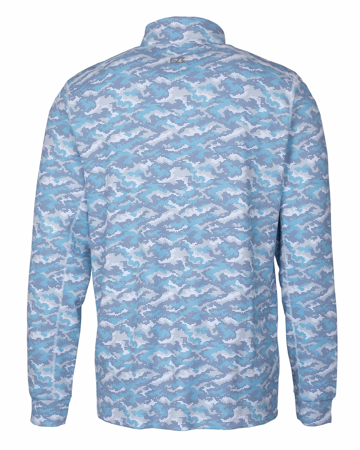 Custom Cutter & Buck Traverse Recycled Smooth Stretch Mens Camo Quarter Zip Pullover — Indigo flat front