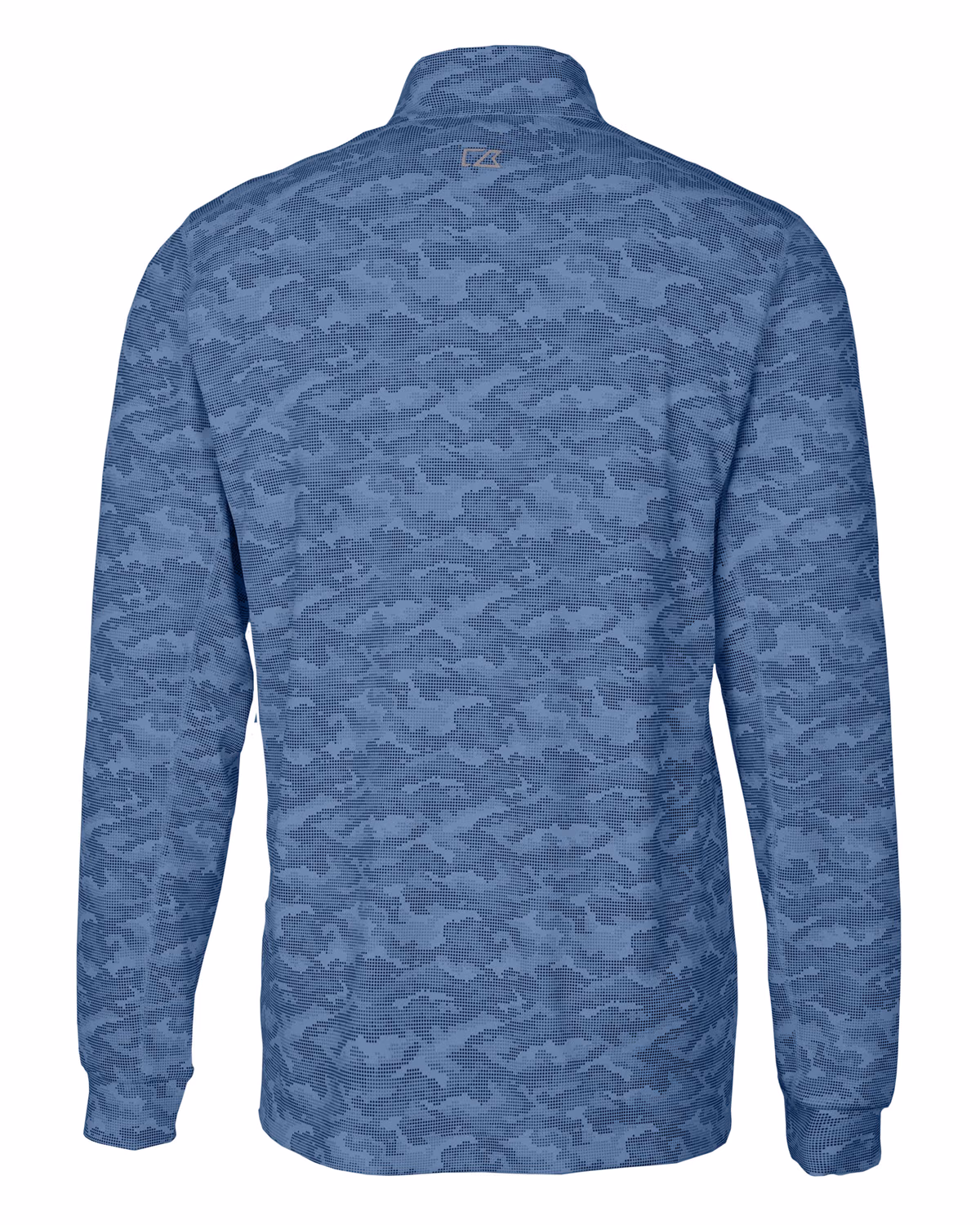 Custom Cutter & Buck Traverse Recycled Smooth Stretch Mens Camo Quarter Zip Pullover — Navy Blue flat front