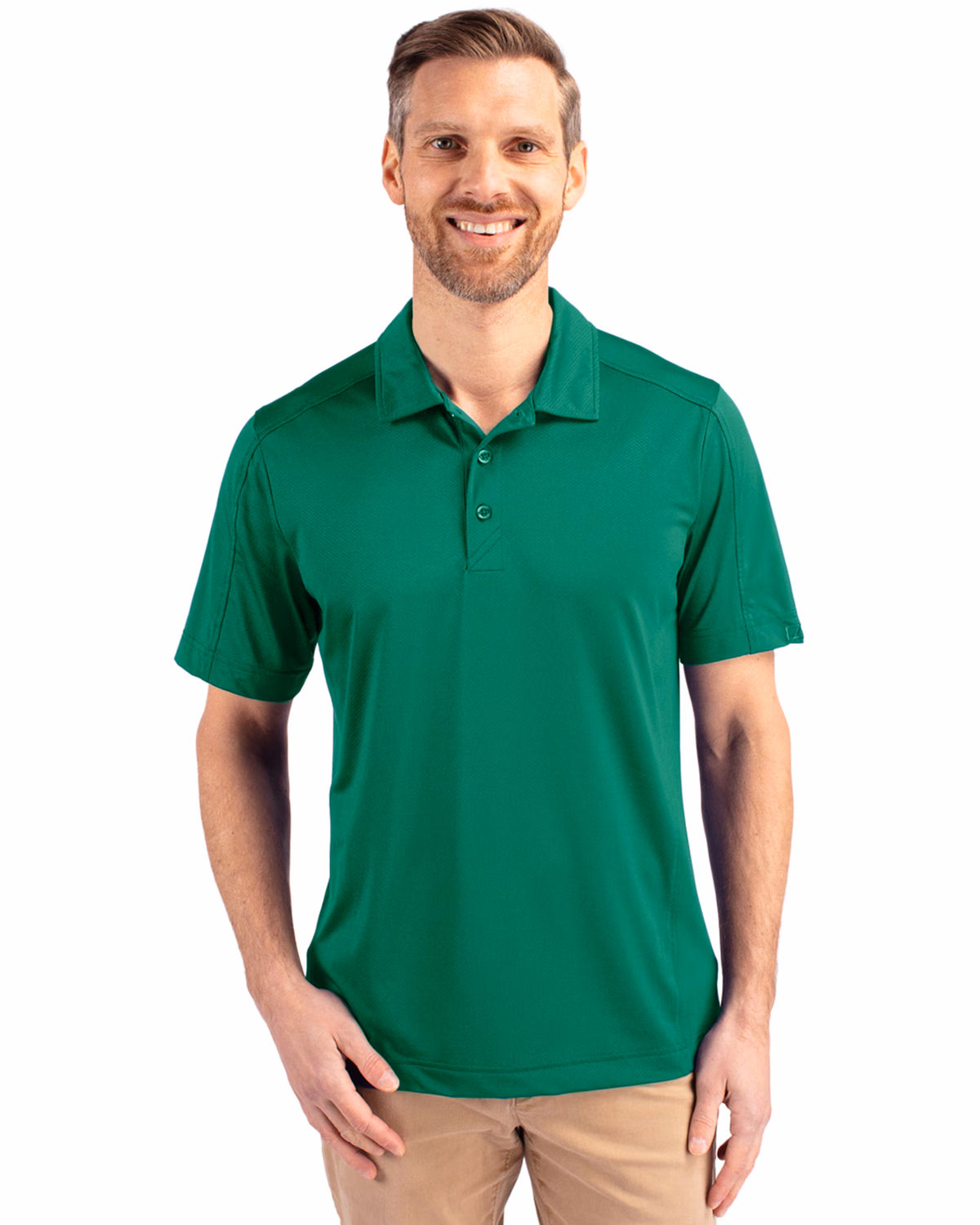 Custom Cutter & Buck Prospect Recycled Featherlight Stretch Mens Polo — Kelly Green front
