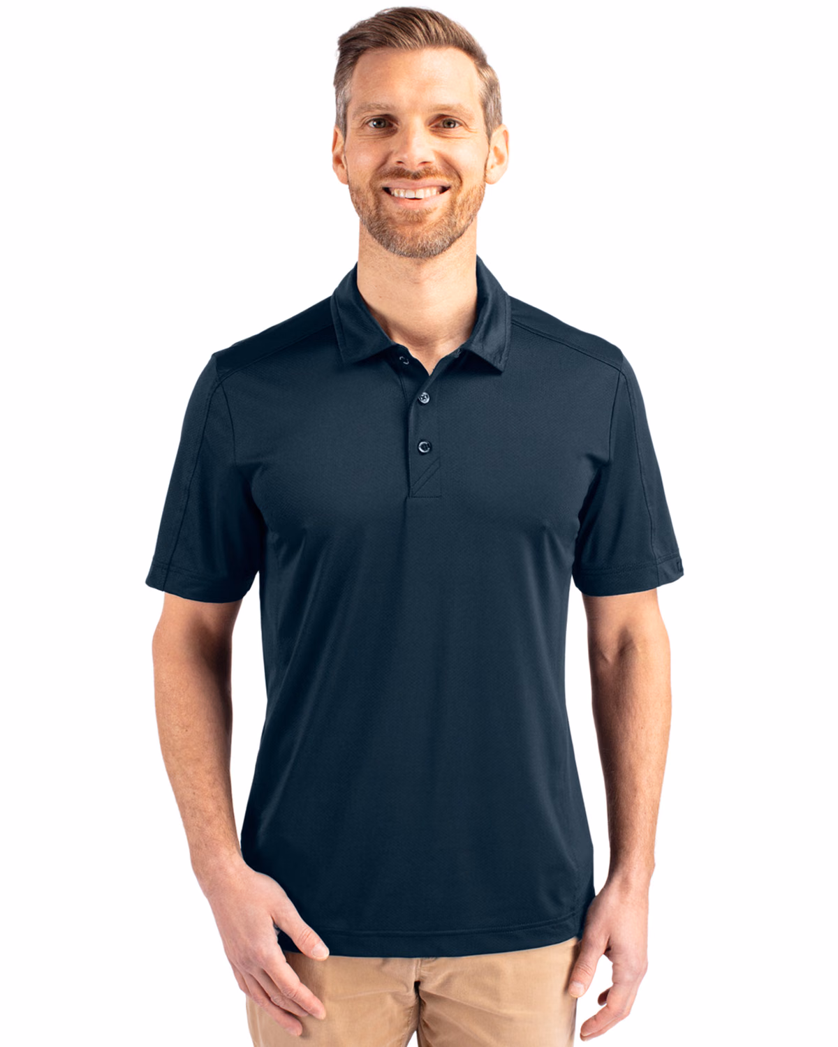 Custom Cutter & Buck Prospect Recycled Featherlight Stretch Mens Polo — Navy Blue front