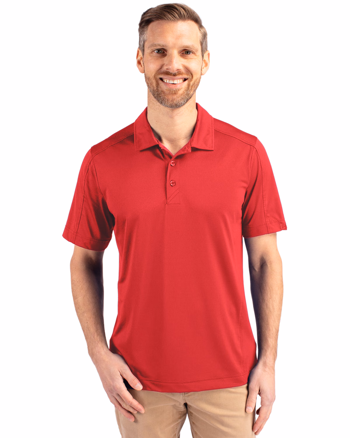 Custom Cutter & Buck Prospect Recycled Featherlight Stretch Mens Polo — Red front