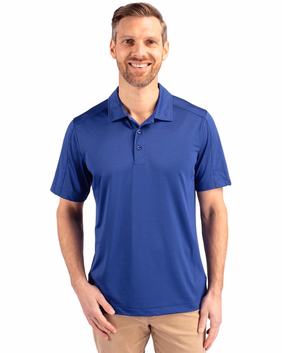 Custom Cutter & Buck Prospect Recycled Featherlight Stretch Mens Polo — Tour Blue front