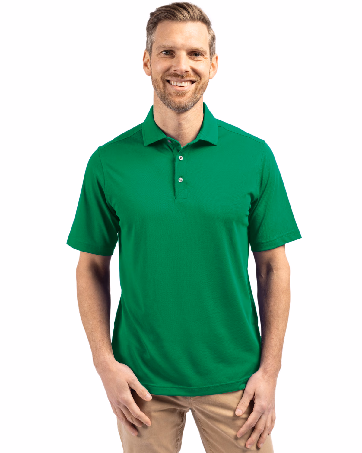 Custom Cutter & Buck Virtue Recycled Featherlight Pique Mens Polo — Kelly Green front