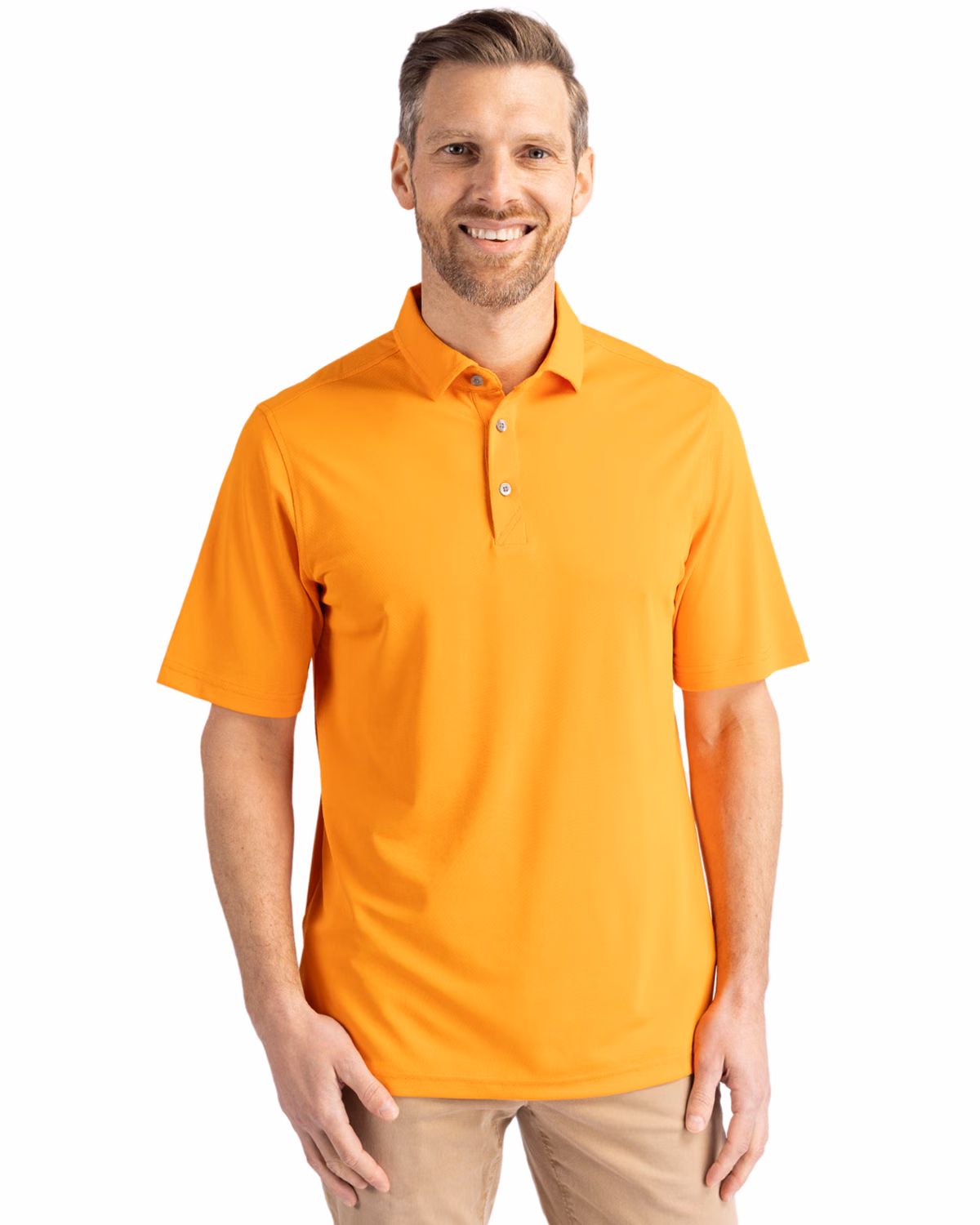 Custom Cutter & Buck Virtue Recycled Featherlight Pique Mens Polo — Orange Burst front