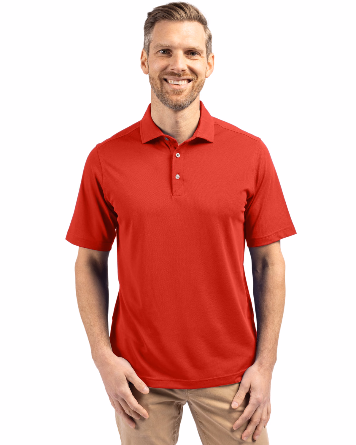 Custom Cutter & Buck Virtue Recycled Featherlight Pique Mens Polo — Red front
