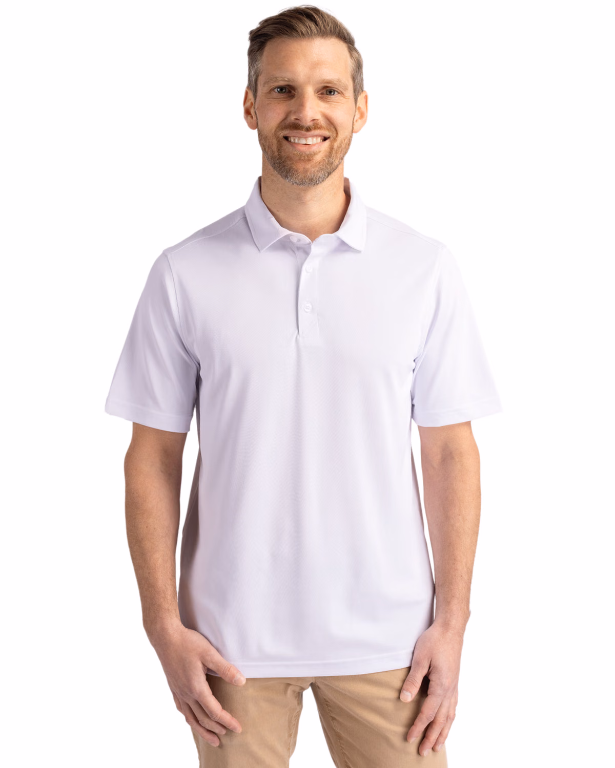 Custom Cutter & Buck Virtue Recycled Featherlight Pique Mens Polo — White front
