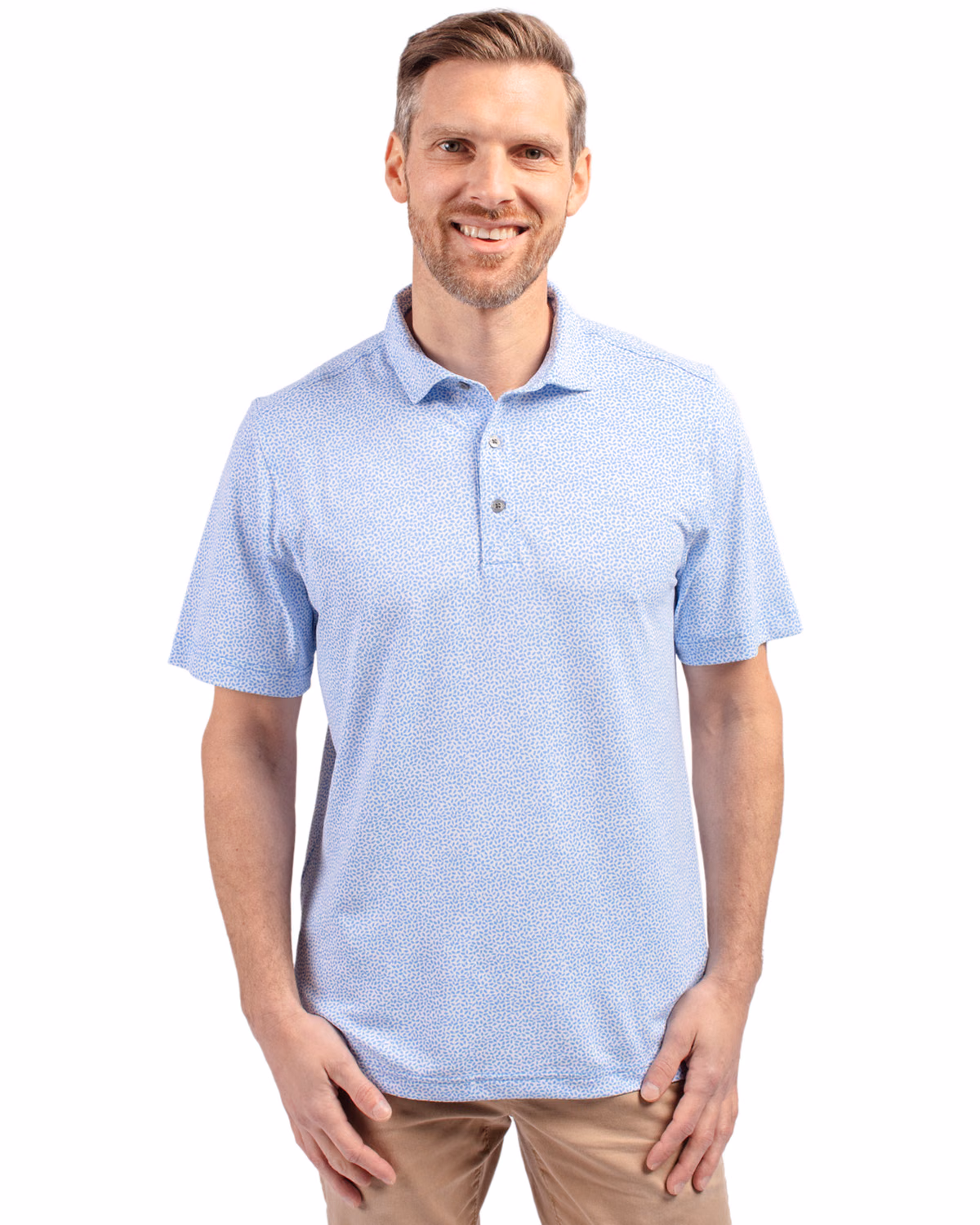 Custom Cutter & Buck Virtue Recycled Botanical Print Featherlight Pique Mens Polo