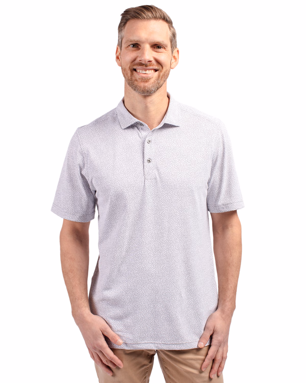 Custom Cutter & Buck Virtue Recycled Botanical Print Featherlight Pique Mens Polo — Polished front