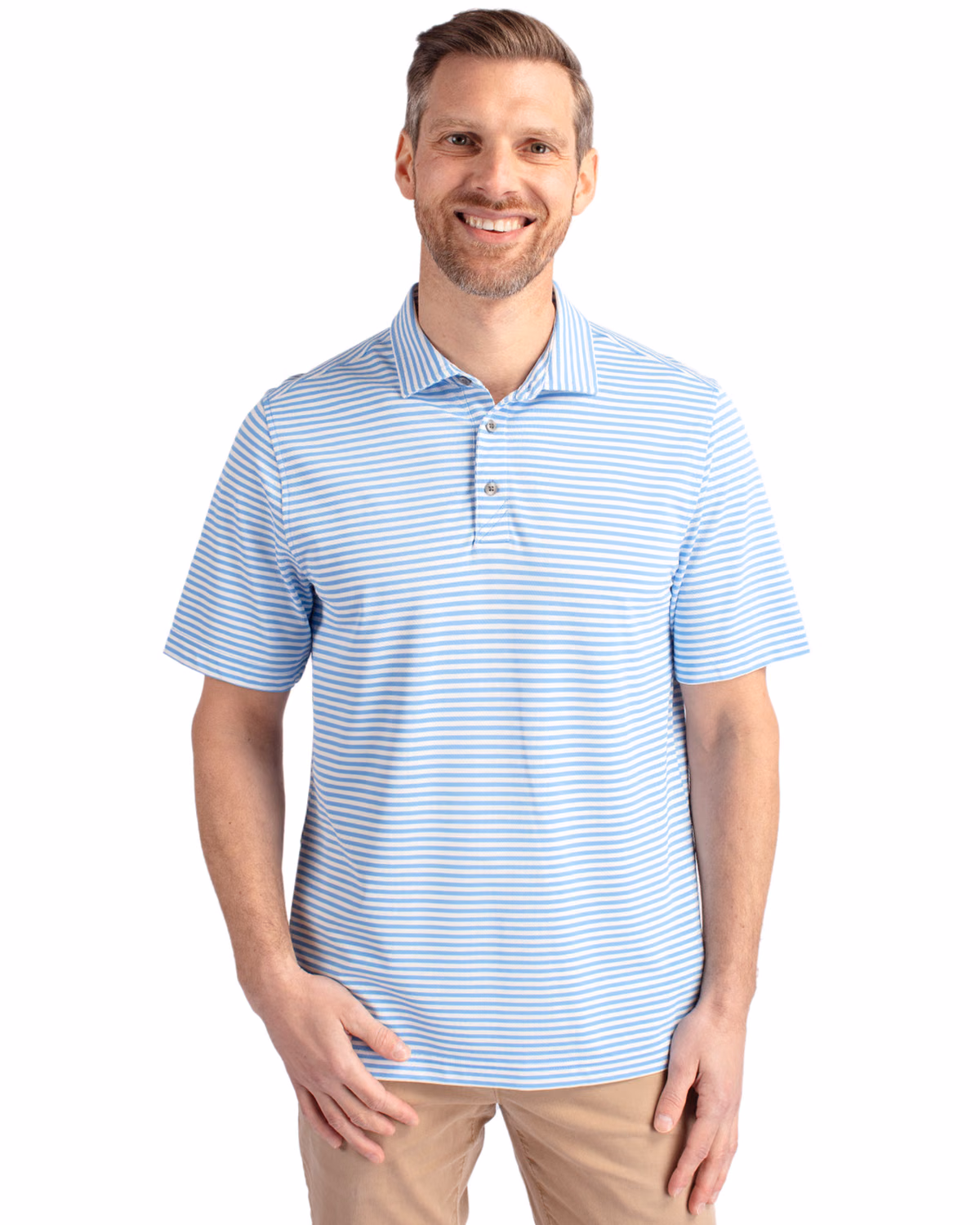 Custom Cutter & Buck Virtue Recycled Stripe Featherlight Pique Mens Polo
