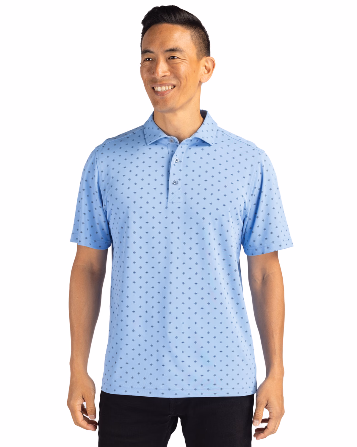 Custom Cutter & Buck Virtue Recycled Tile Print Featherlight Pique Mens Polo