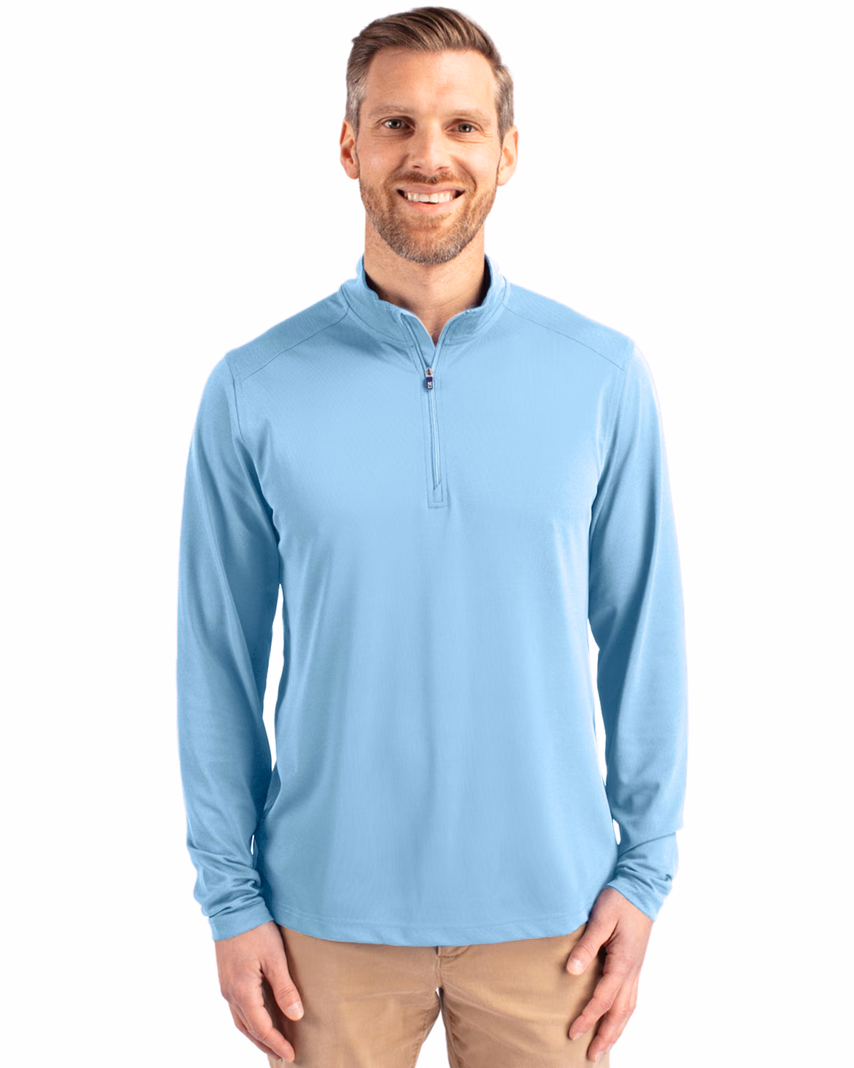 Custom Cutter & Buck Virtue Recycled Featherlight Pique Mens Quarter Zip Pullover