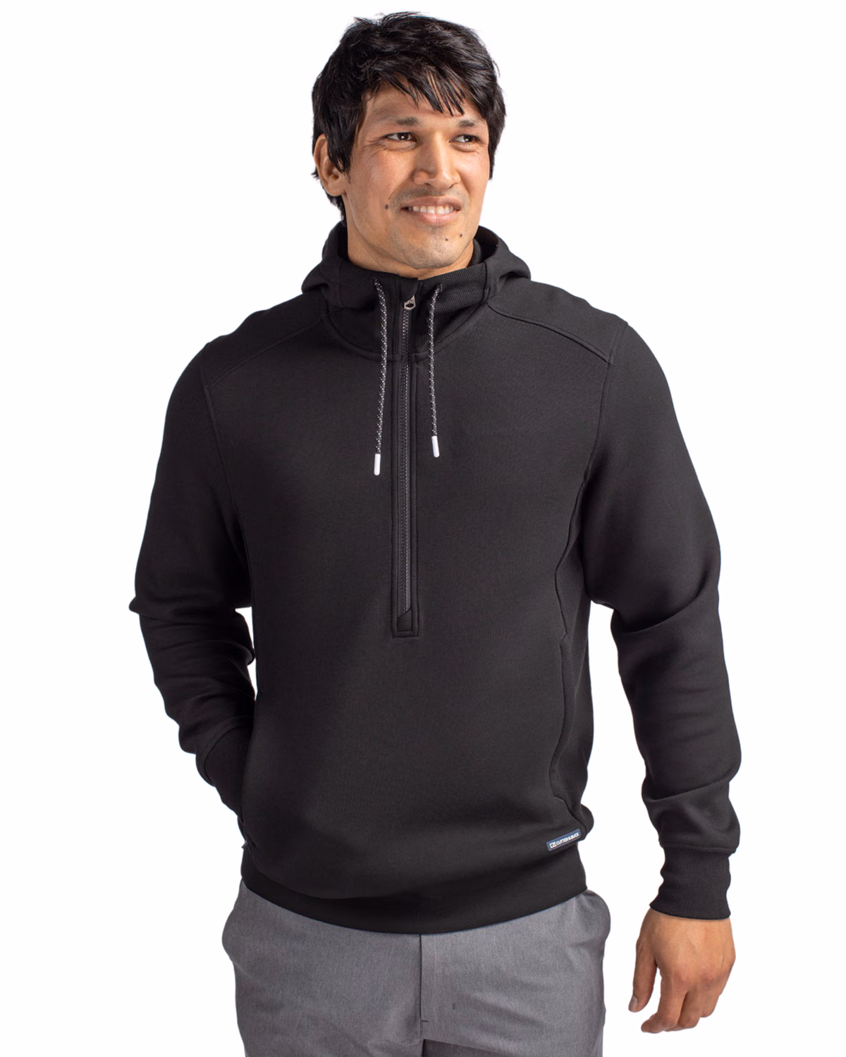 Custom Cutter & Buck Roam Recycled Buttery-Soft Knit Mens Half Zip Hooded Pullover