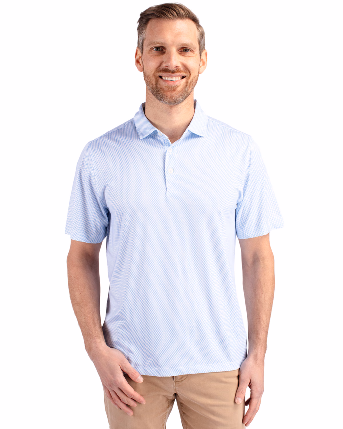 Custom Cutter & Buck Pike Recycled Symmetry Print Mens Polo — White/Atlas front