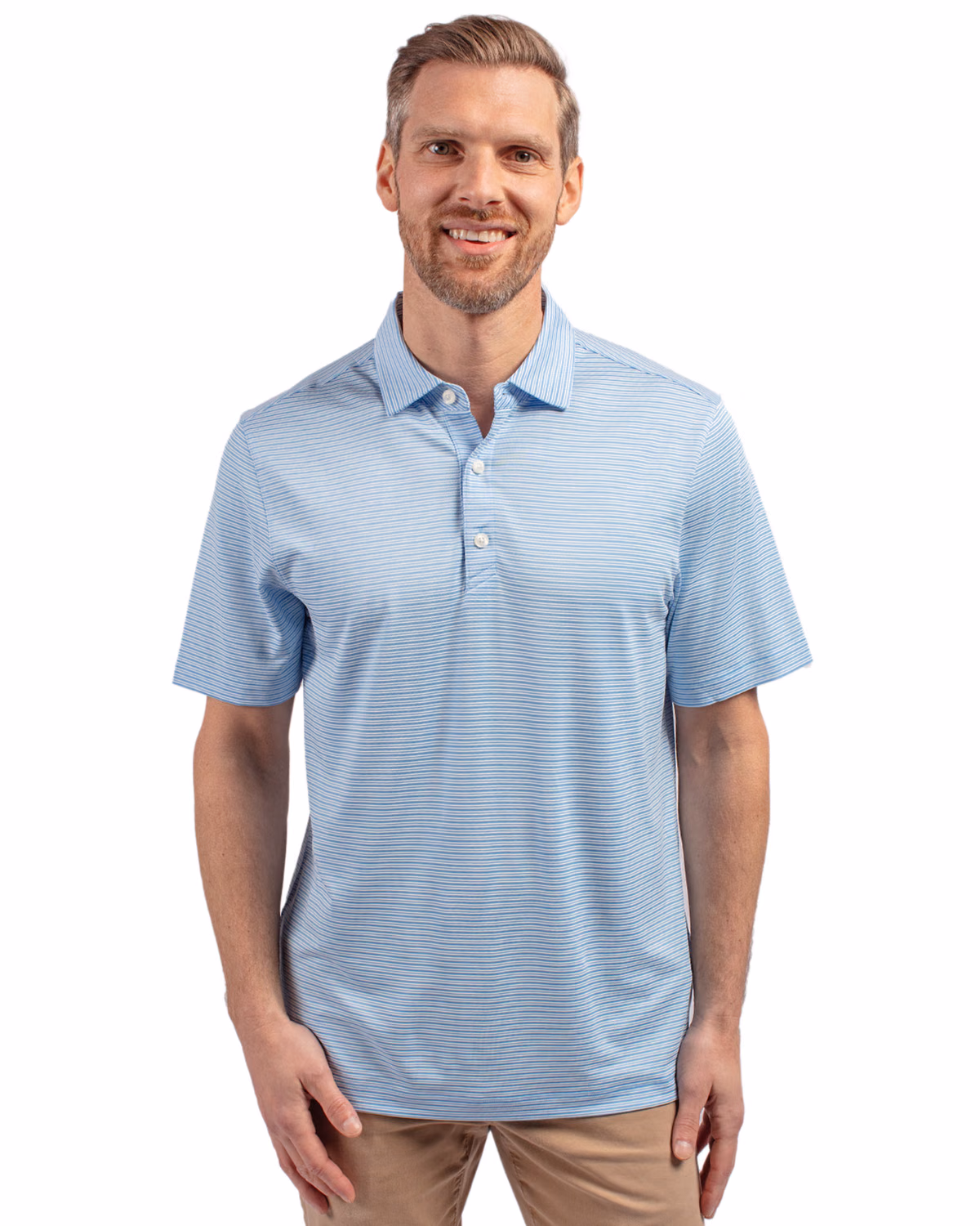 Custom Cutter & Buck Forge Recycled Double Stripe Four-Way Stretch Mens Polo