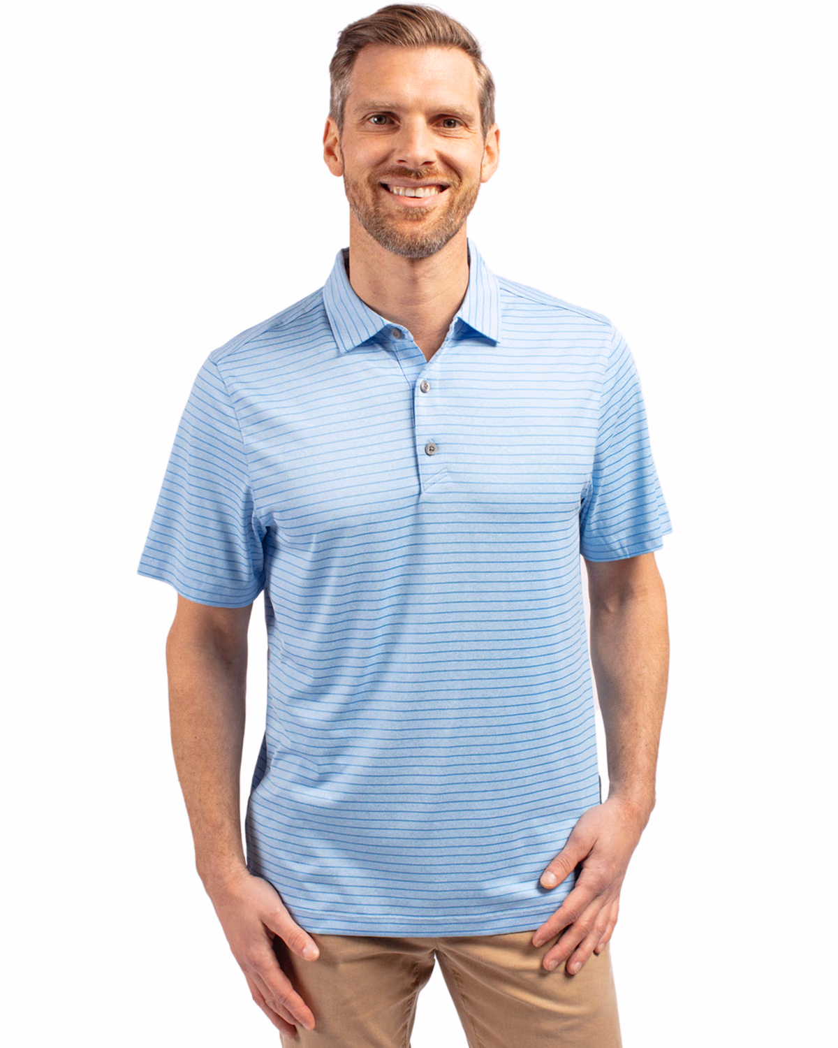 Custom Cutter & Buck Forge Recycled Heather Stripe Four-Way Stretch Mens Polo